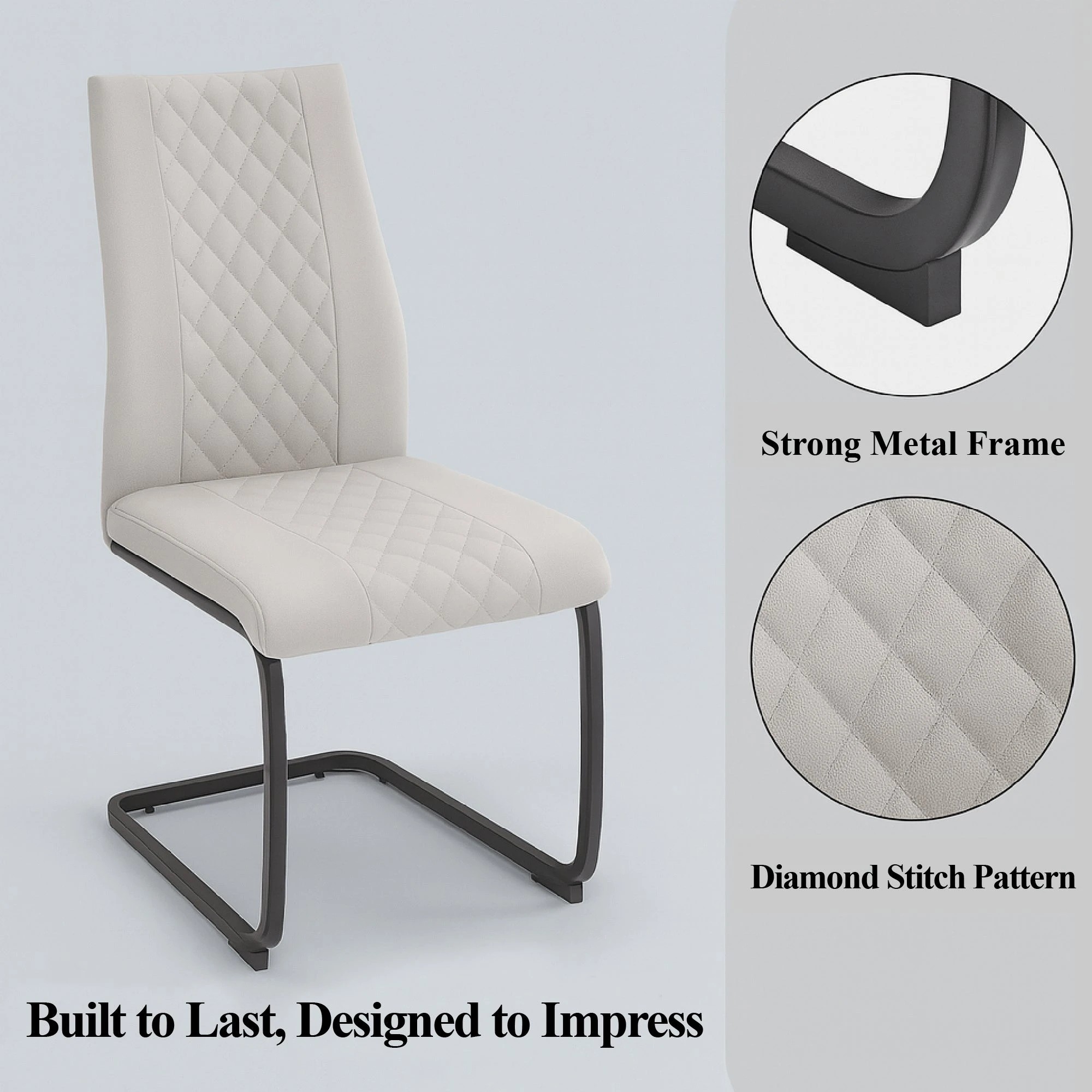 5 Foret Grey Dining Chairs 4pcs Diamond Stitch Design Black Metal Legs Modern, 5 of 10