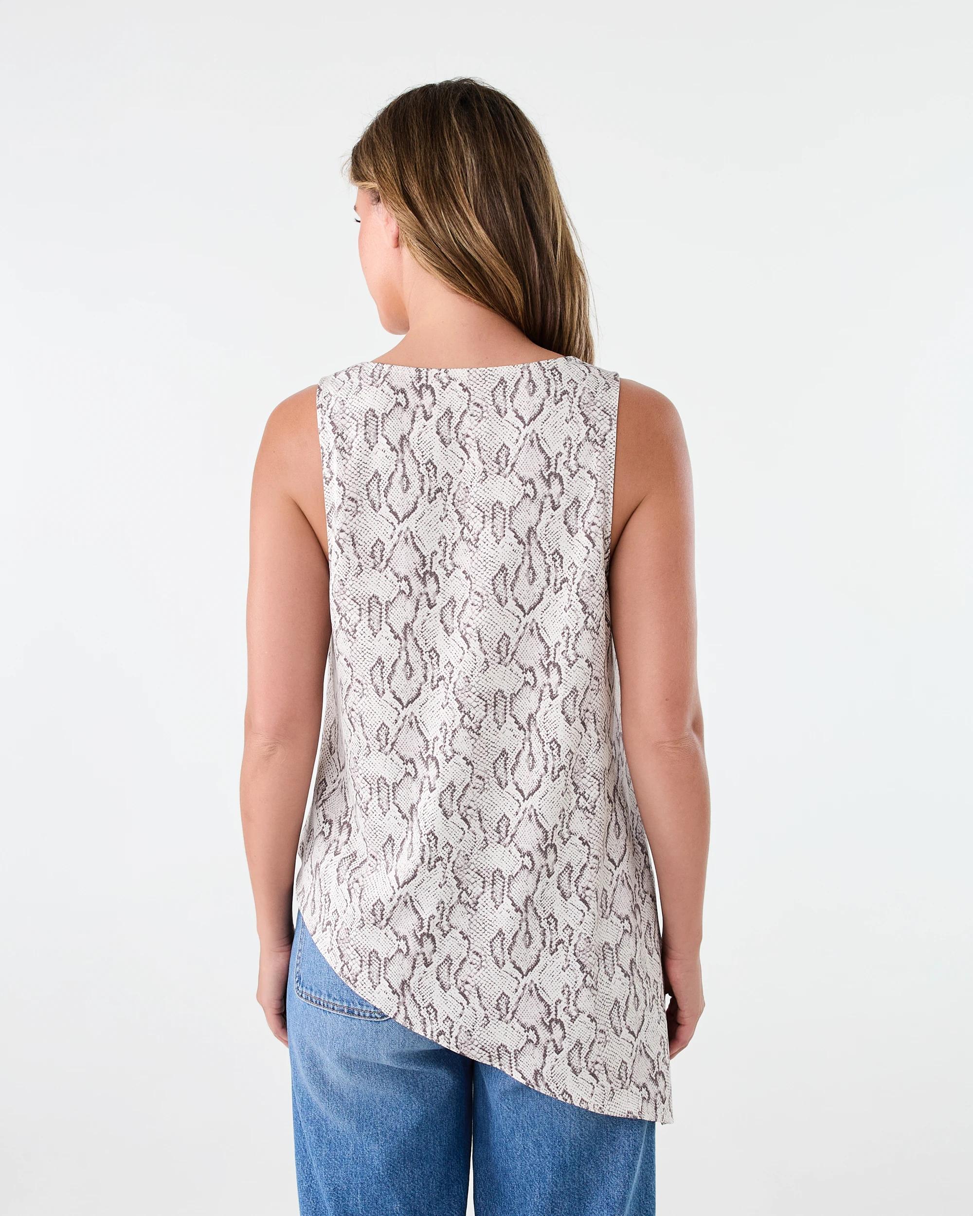 3 Sleeveless Asymmetrical Satin Scoop Tank Soft Snake, 3 of 6