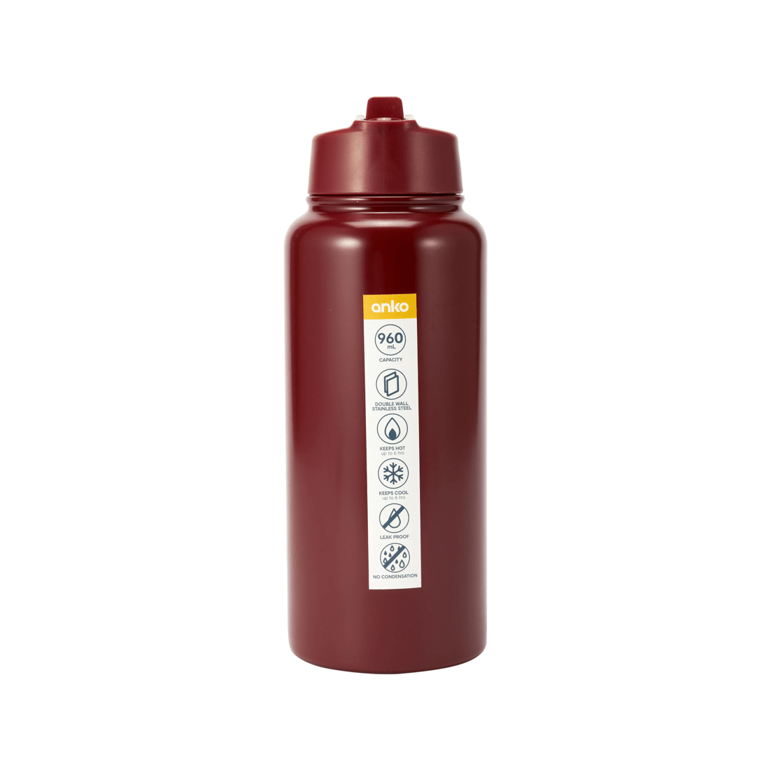 6 960ml Burgundy Double Wall Insulated Cylinder Drink Bottle, 6 of 6