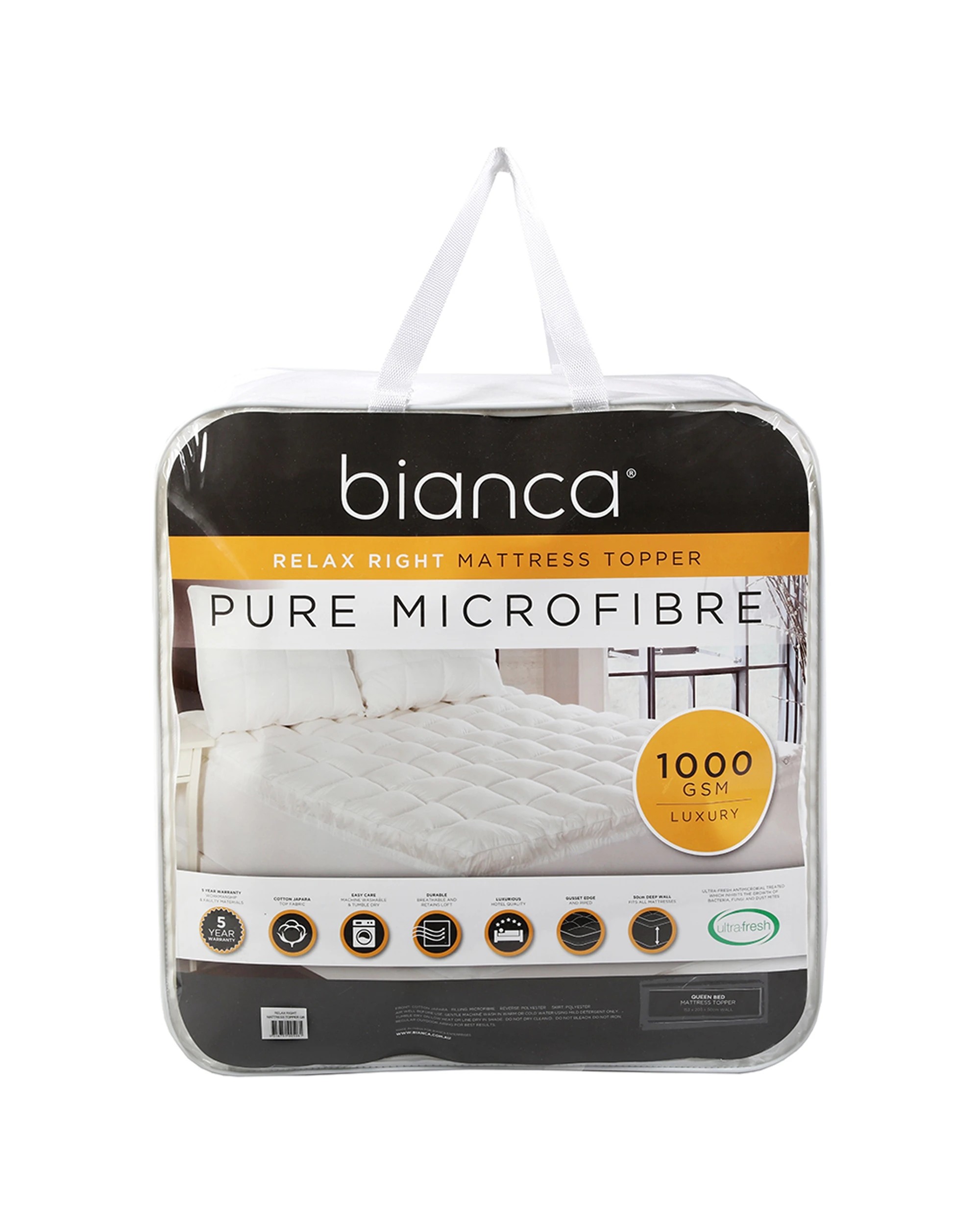 1 Bianca Relax Right Microfibre Mattress Topper Double - White, 1 of 2