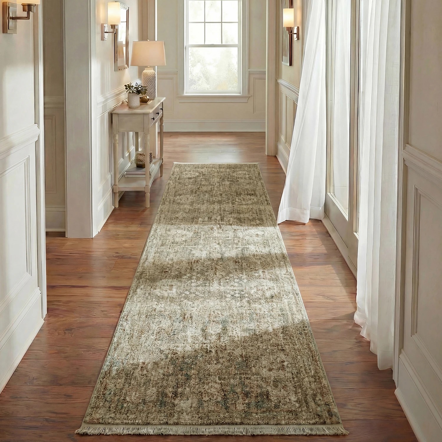 1 Common Ground Rugs Aegean Josie 400x80cm - Large Runner Power Loomed Rug - Green, 1 of 9