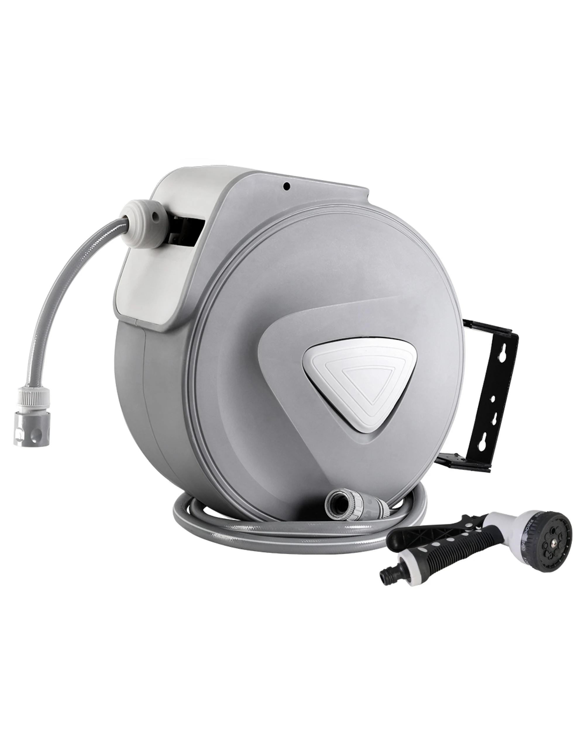 1 Green Fingers Water Hose Reel 10M Retractable Auto Rewind Garden Spray Gun - Grey, 1 of 4