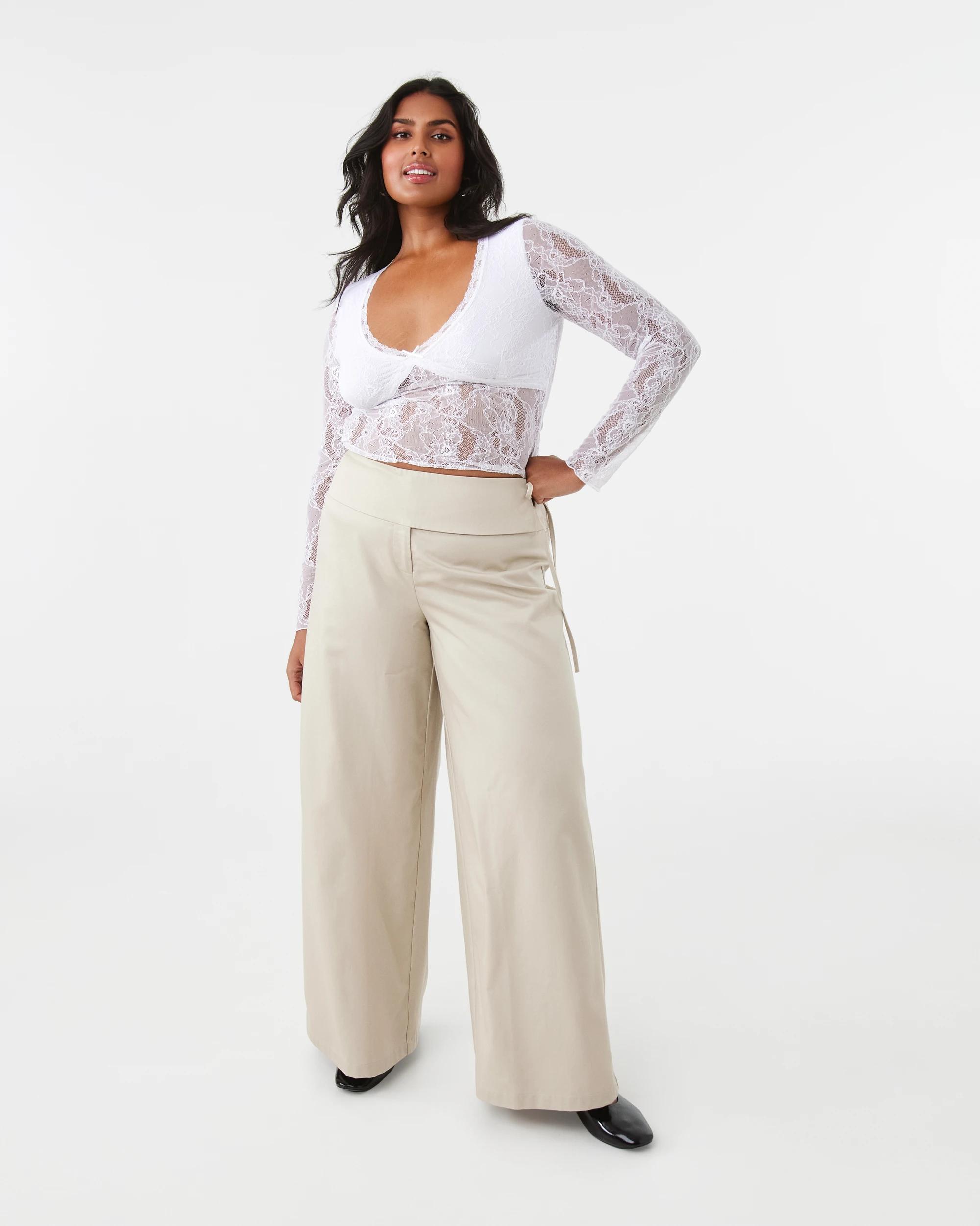 4 Side Tie Wide Leg Pants Light Tan, 4 of 7