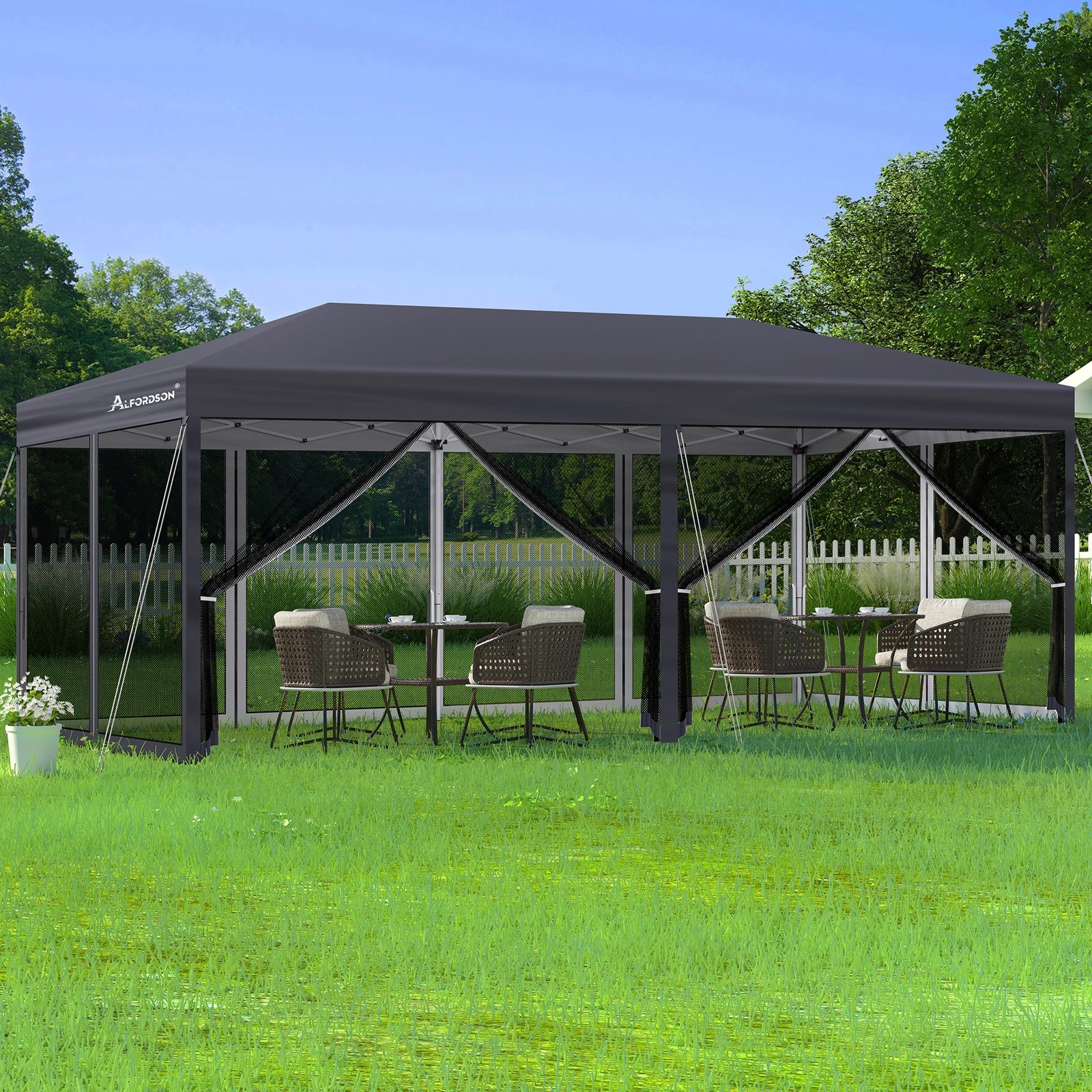 2 Alfordson Pop Up Marquee Outdoor Tent Mesh Wall 3x6m Gazebo - Grey, 2 of 10