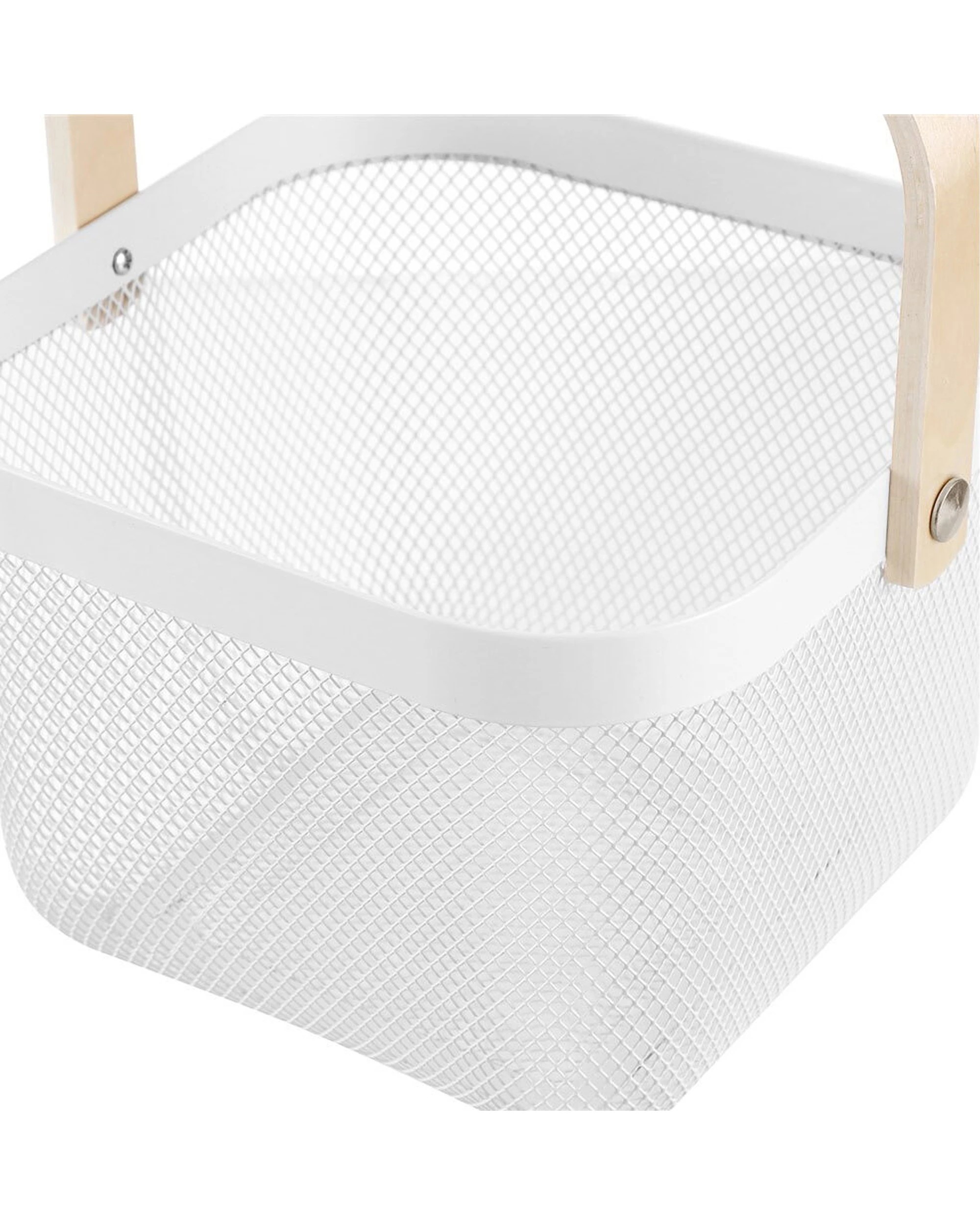 3 Boxsweden 2PK Mesh Storage Basket Birch Wood Handle Durable 25x25x17cm - White, 3 of 5