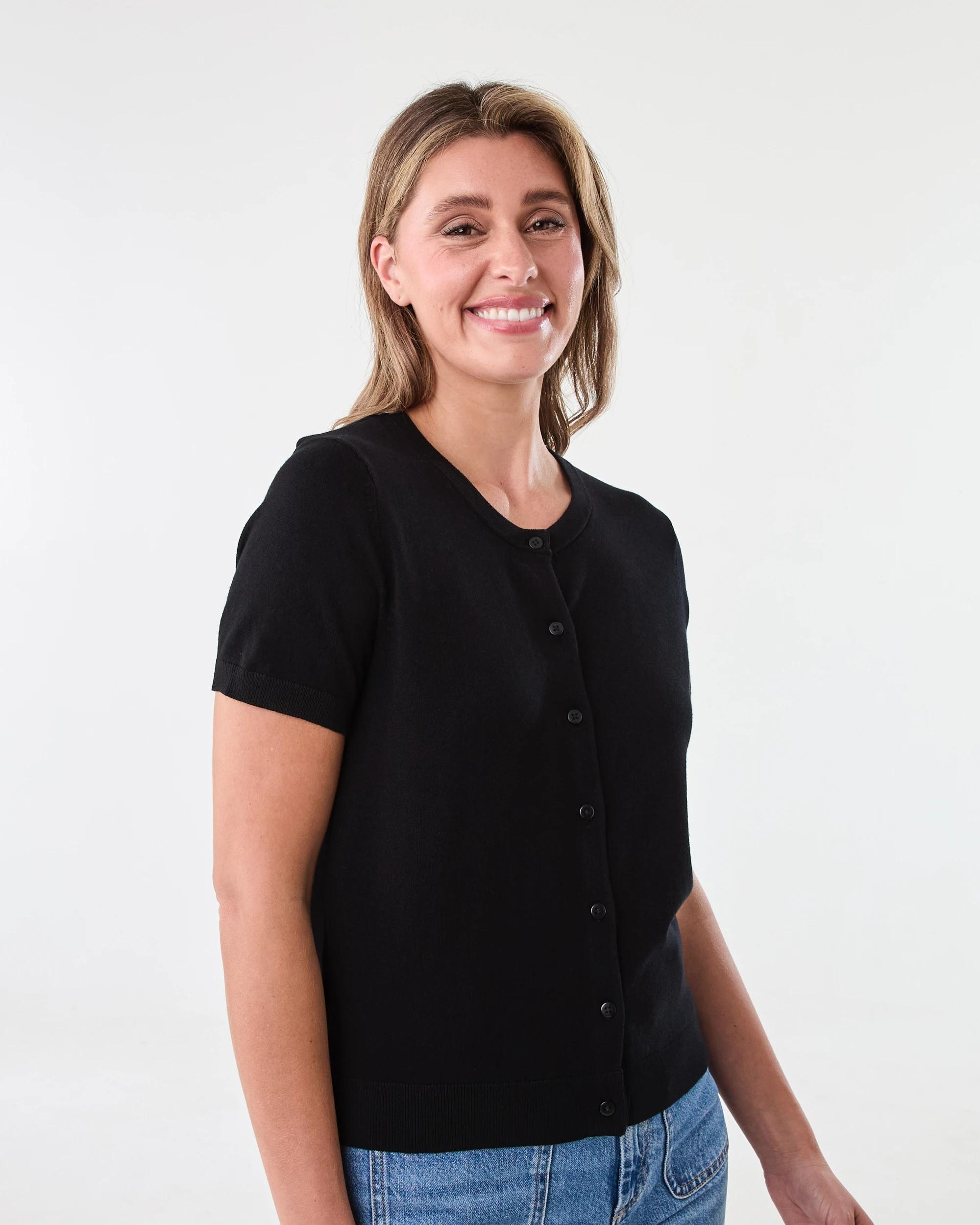 2 Short Sleeve Button Through Top Black, 2 of 6