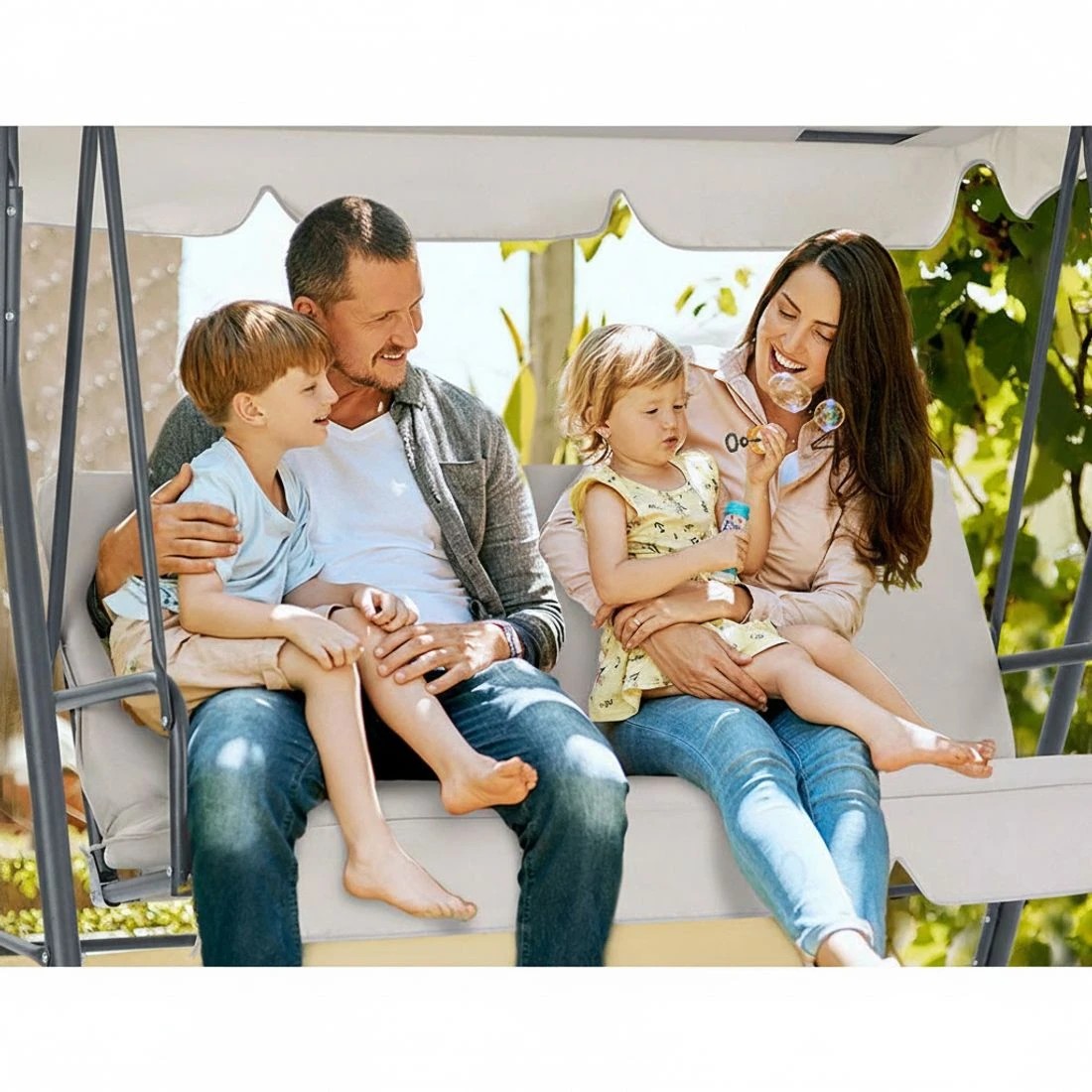 6 Gardeon Outdoor Swing Chair Garden Bench Furniture Canopy 3 Seater - Beige, 6 of 6