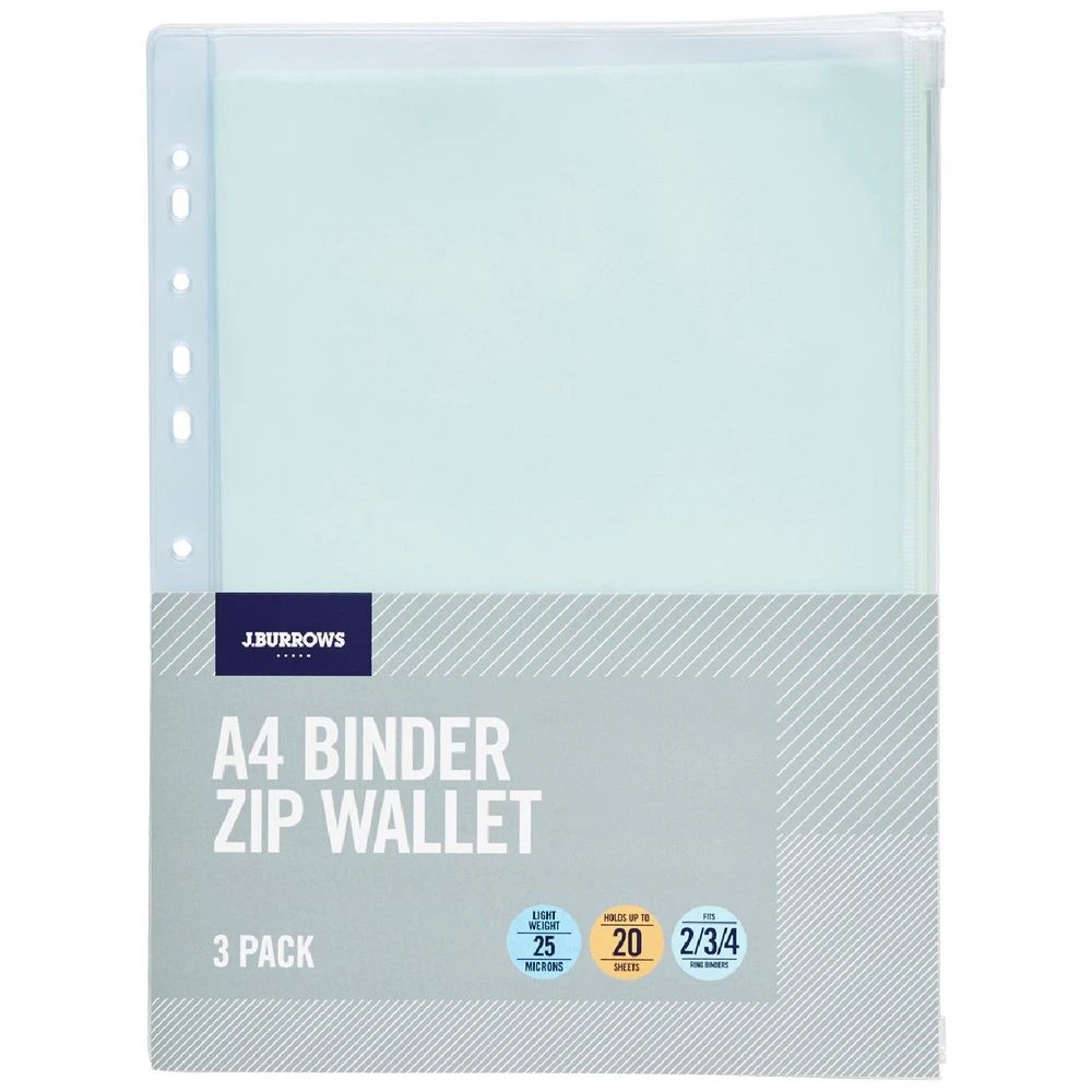 1 J.Burrows A4 PVC Binder Pouch Clear 3 Pack, 1 of 3