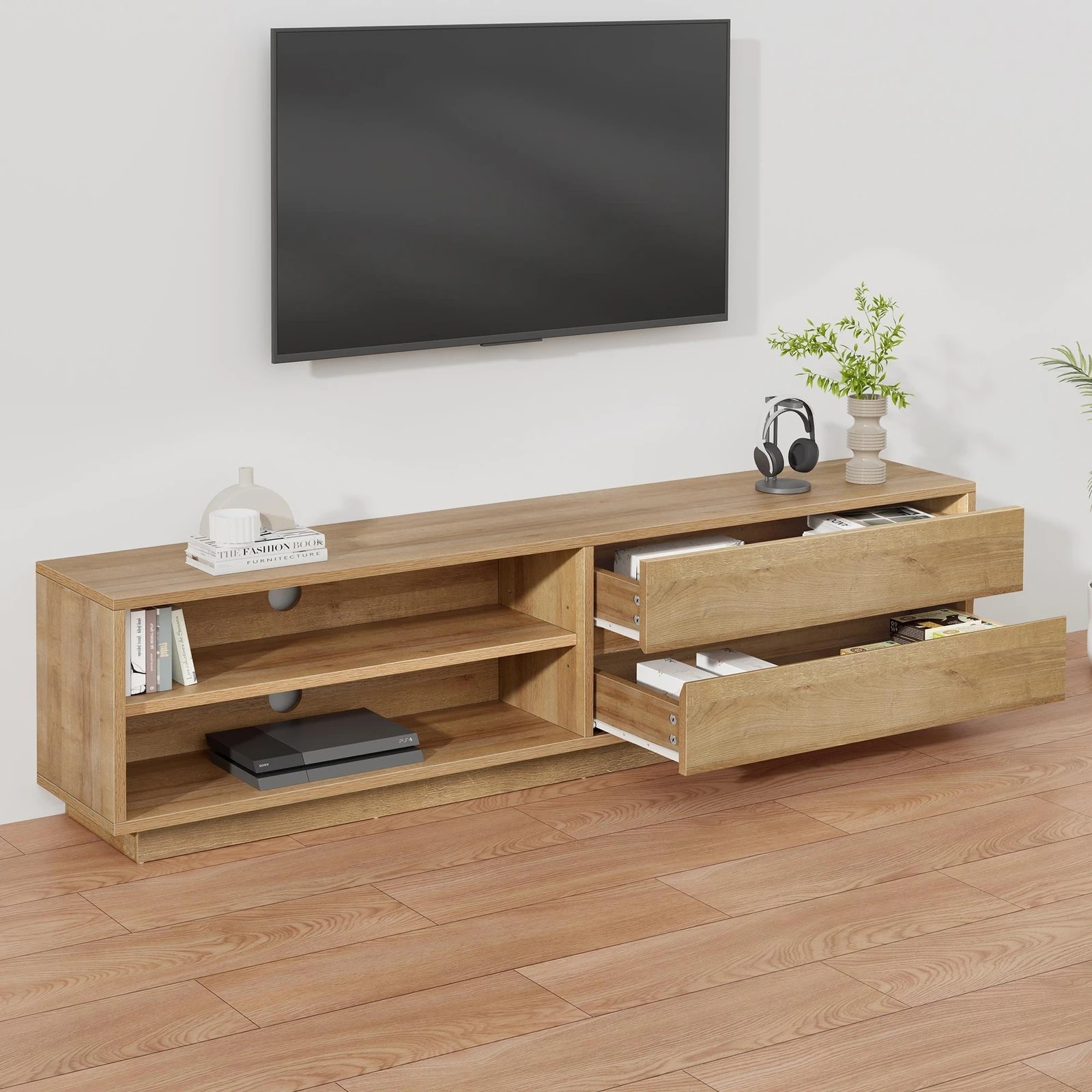 10 Alfordson Entertainment Unit TV Cabinet Stand Storage Drawer 180cm - Oak, 10 of 10