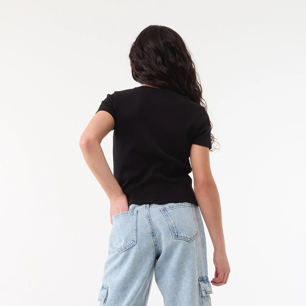 2 Short Sleeve Rib Top BLACK, 2 of 7