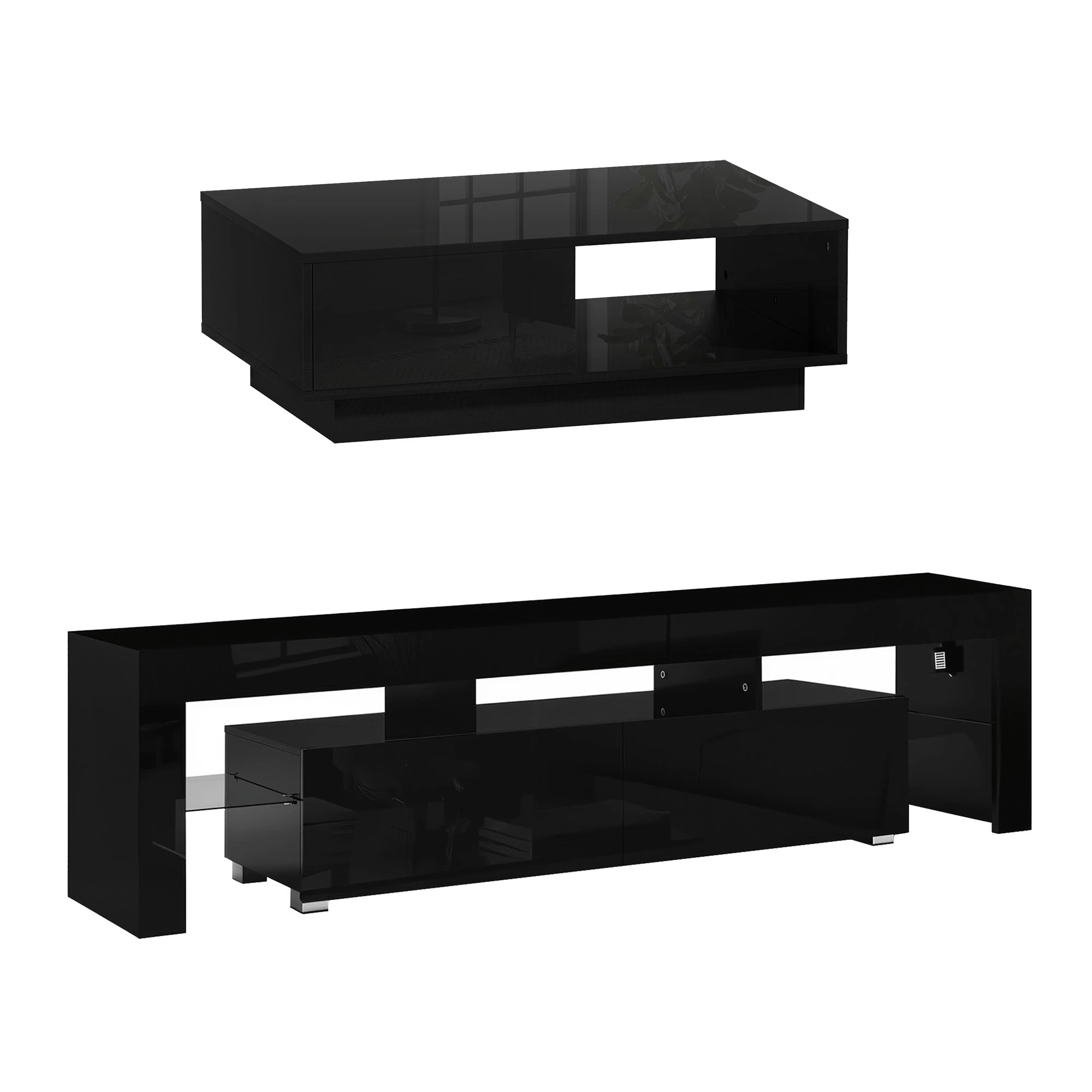 1 Artiss LED TV Unit & Coffee Table Set Storage Cabinet - Black, 1 of 9