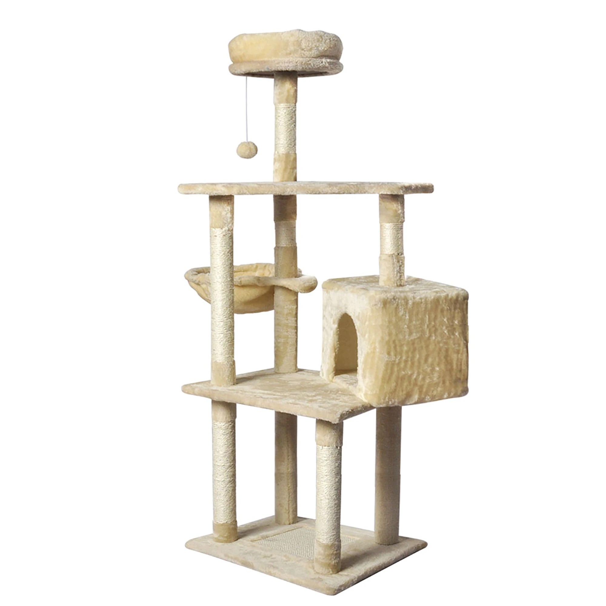 2 Pawz Cat Tree Toy Scratching Post Scratcher Tower Condo Wooden House Cream 130cm, 2 of 6