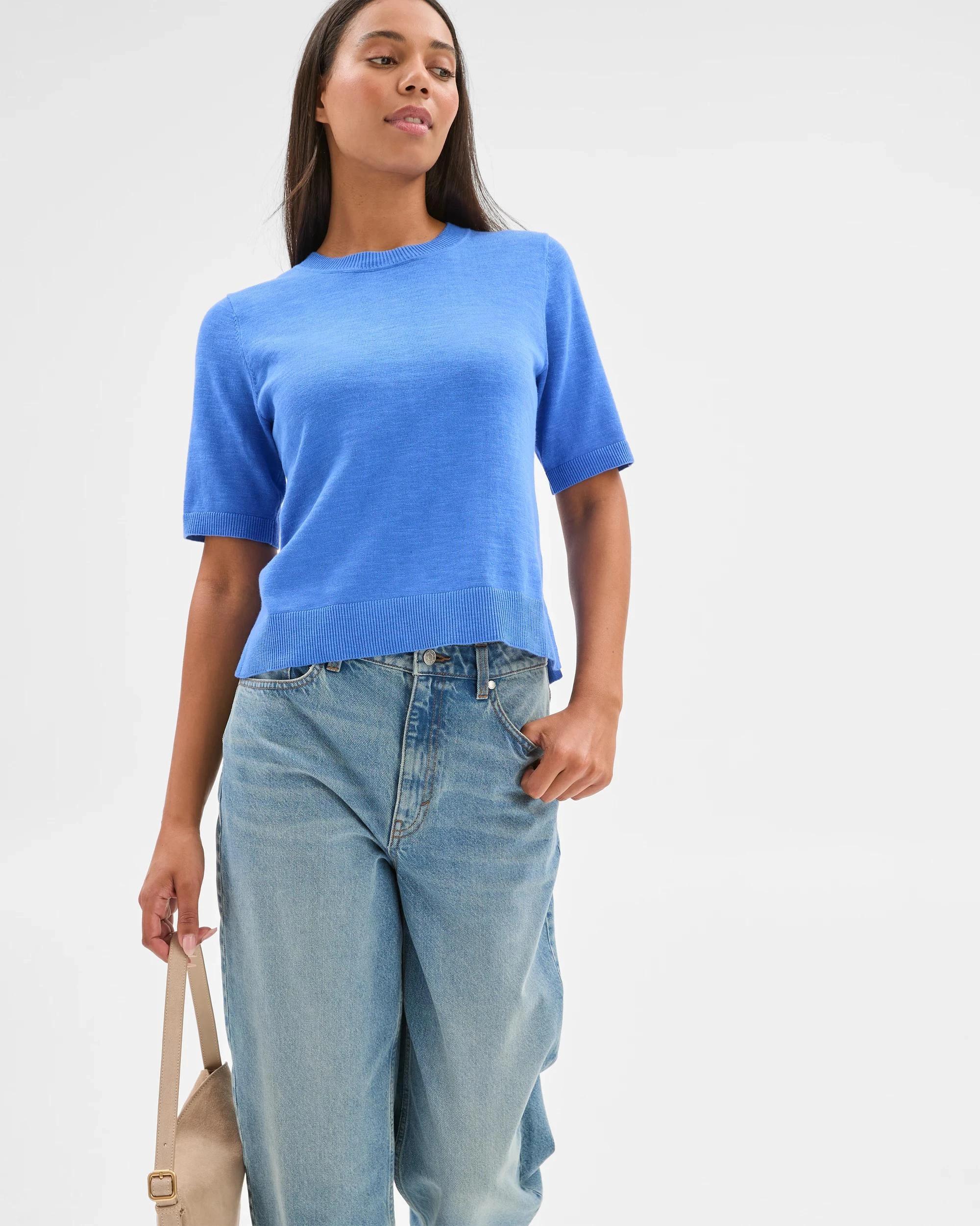 3 Target Australian Cotton/Linen Blend Knitted T-Shirt VIVID BLUE, 3 of 6