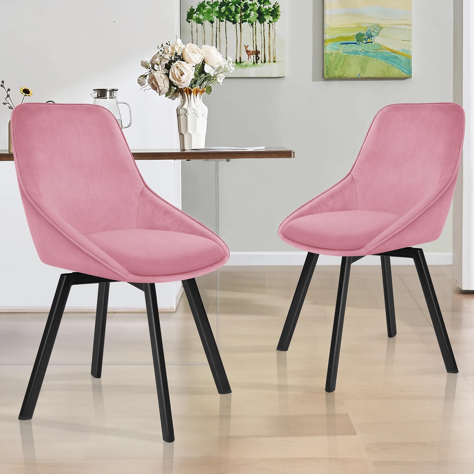 7 Alfordson 4x Dining Chairs Accent Kitchen Swivel Lounge Padded Seat Velvet - Pink, 7 of 8