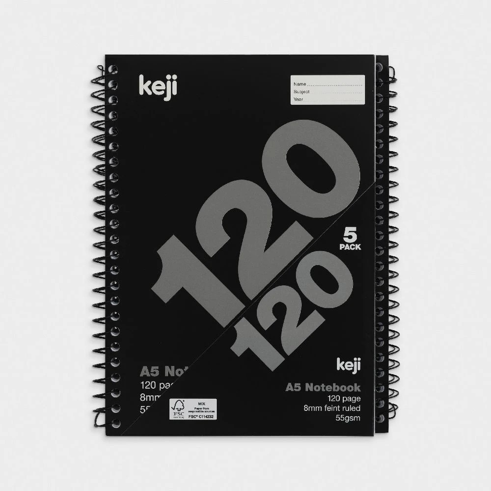 3 Keji A5 Notebook 120 Page Black 5 Pack, 3 of 3