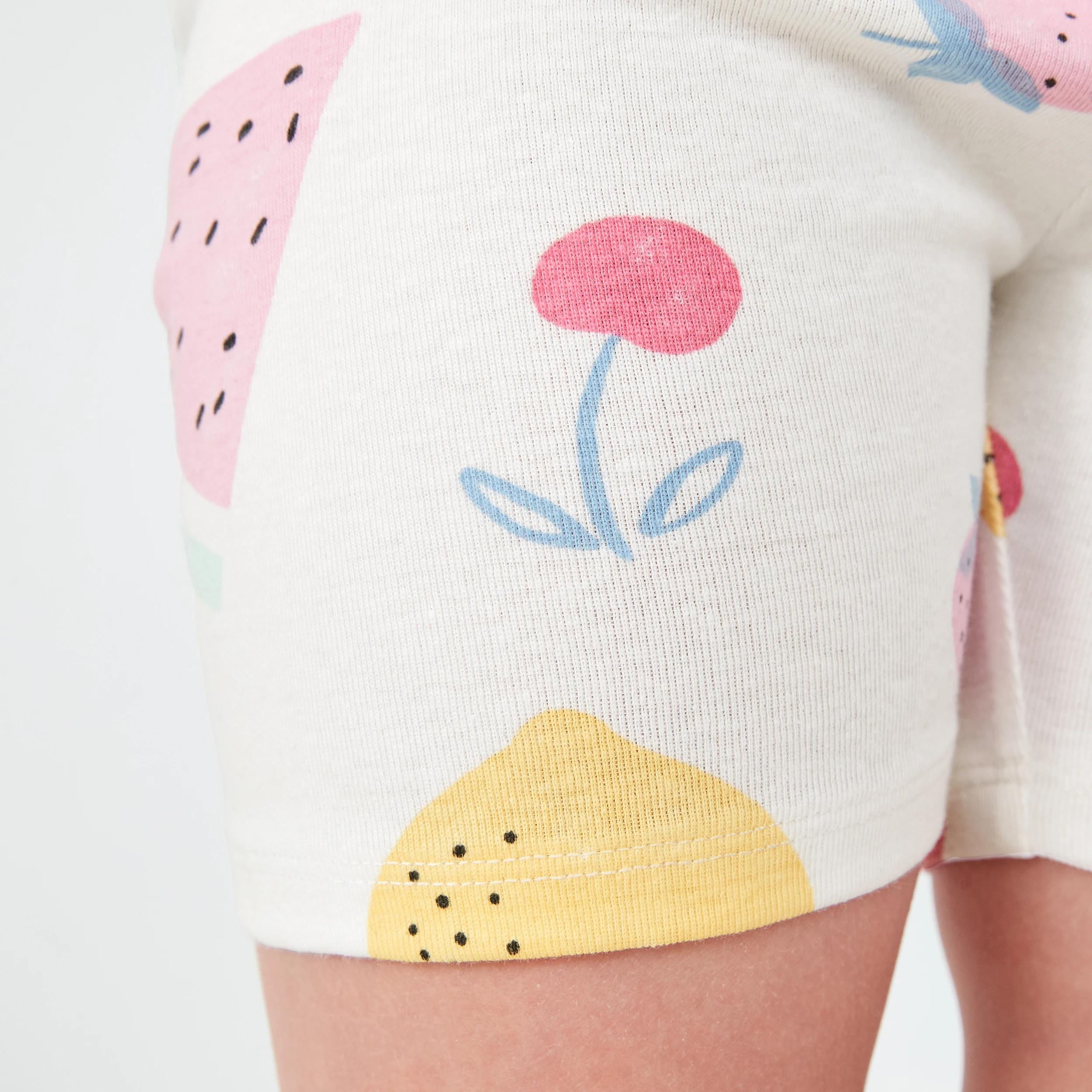 6 Short Sleeve Ribbed Pyjama Set WHITE FRUIT, 6 of 8