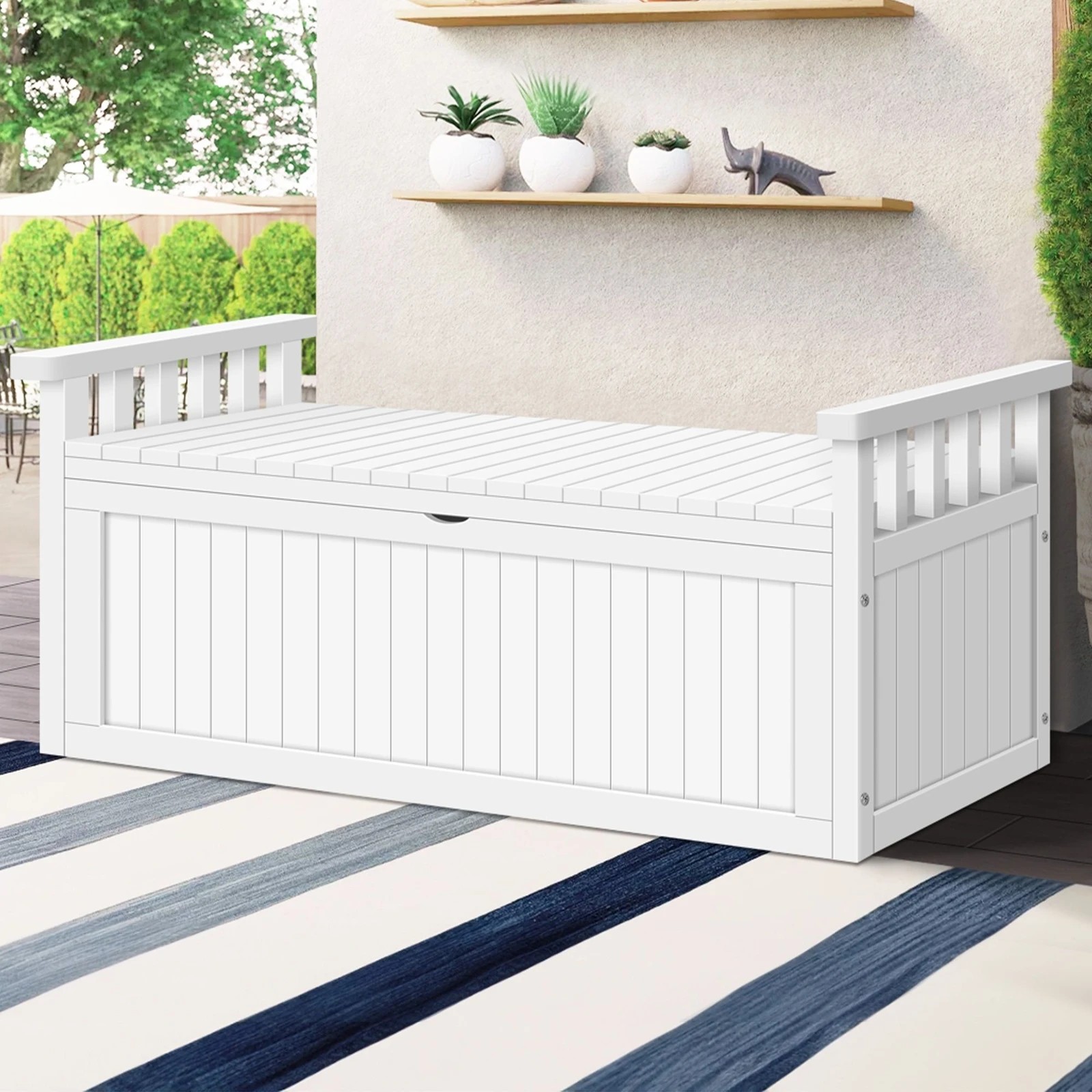 5 Alfordson Outdoor Storage Box Wooden Garden Bench Chest Tool Sheds XL - White, 5 of 9