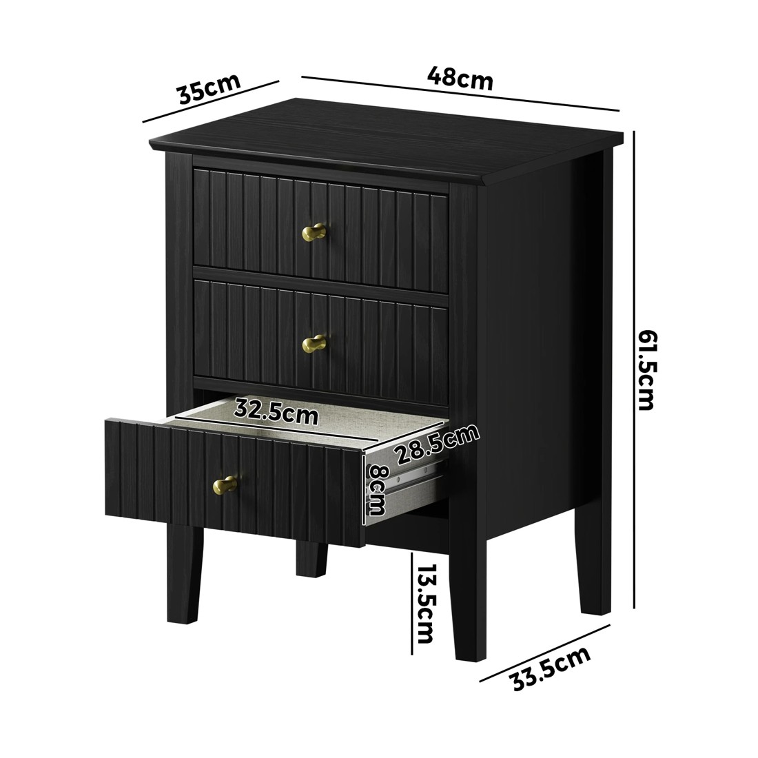 10 Oikiture Bedside Table 3 Drawers Side End Storage Furniture Nightstand
 - Black, 10 of 10