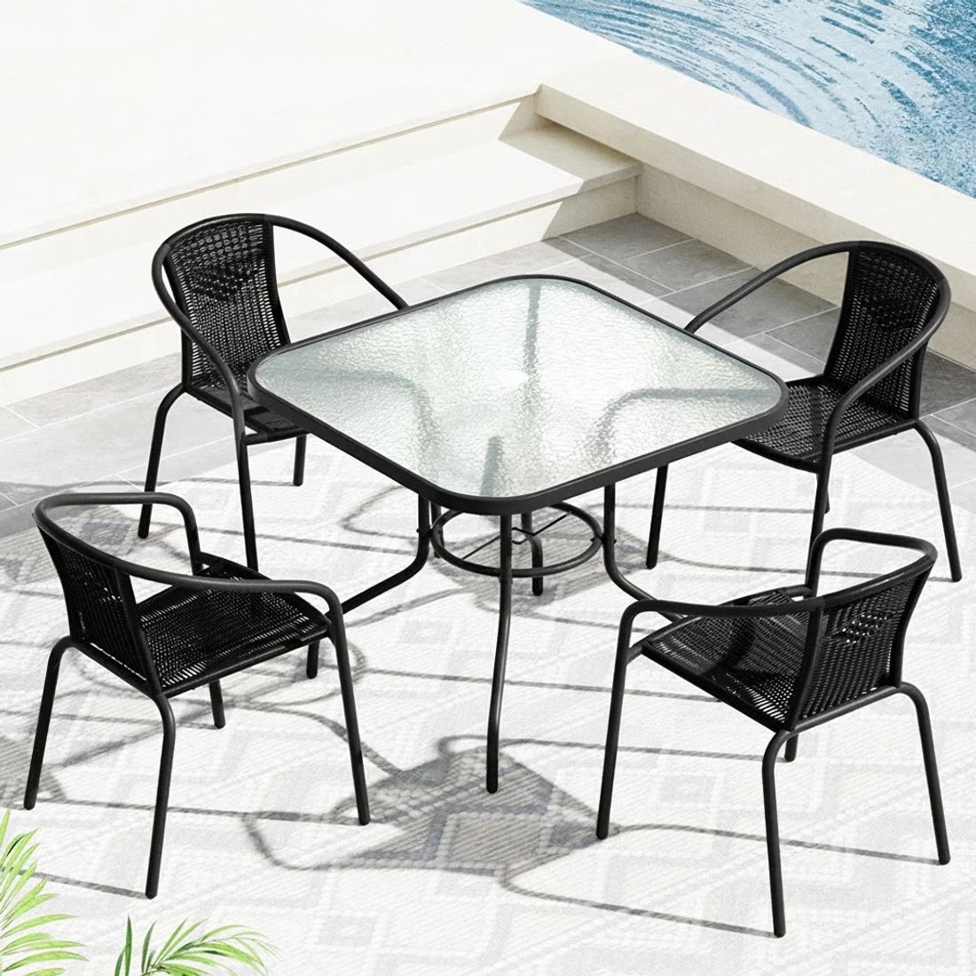 4 Gardeon Outdoor Dining Set 5 Piece Steel Stackable Chairs Table Patio Furniture - Black, 4 of 6
