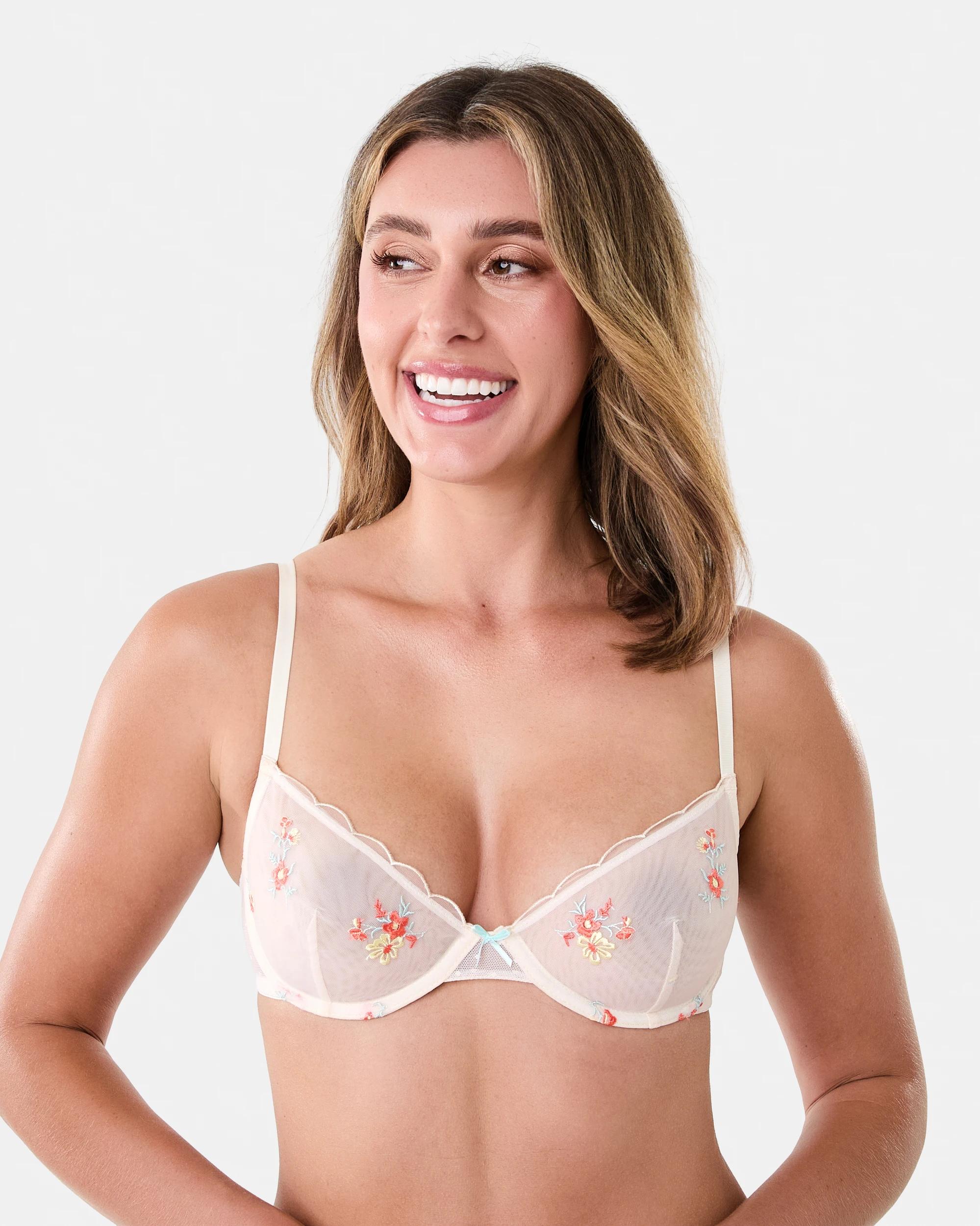 1 Co-ordinated Embroidered Mesh Soft Cup Bra Flrl Emb