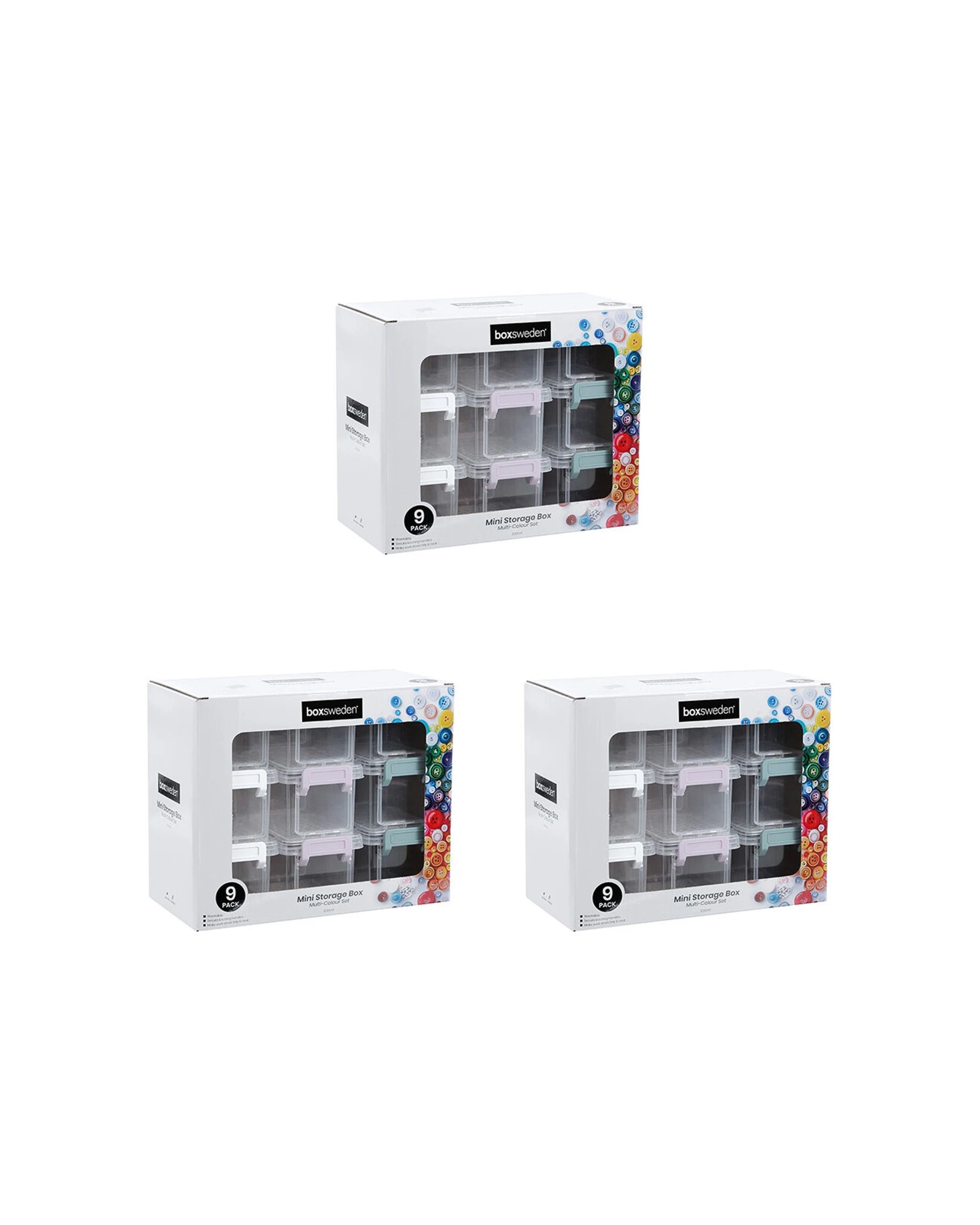 1 Boxsweden Mini Storage Box 3x 9pc Stackable Storage Latching Storage Box 330ml - Multi, 1 of 9