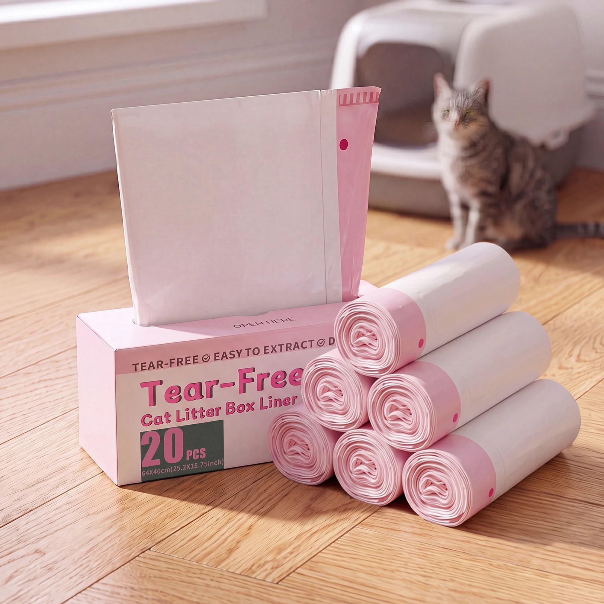 7 Pawz Cat Litter Bags 120 Count Drawstring 64 x 40cm 10kg HDPE White Pink, 7 of 8