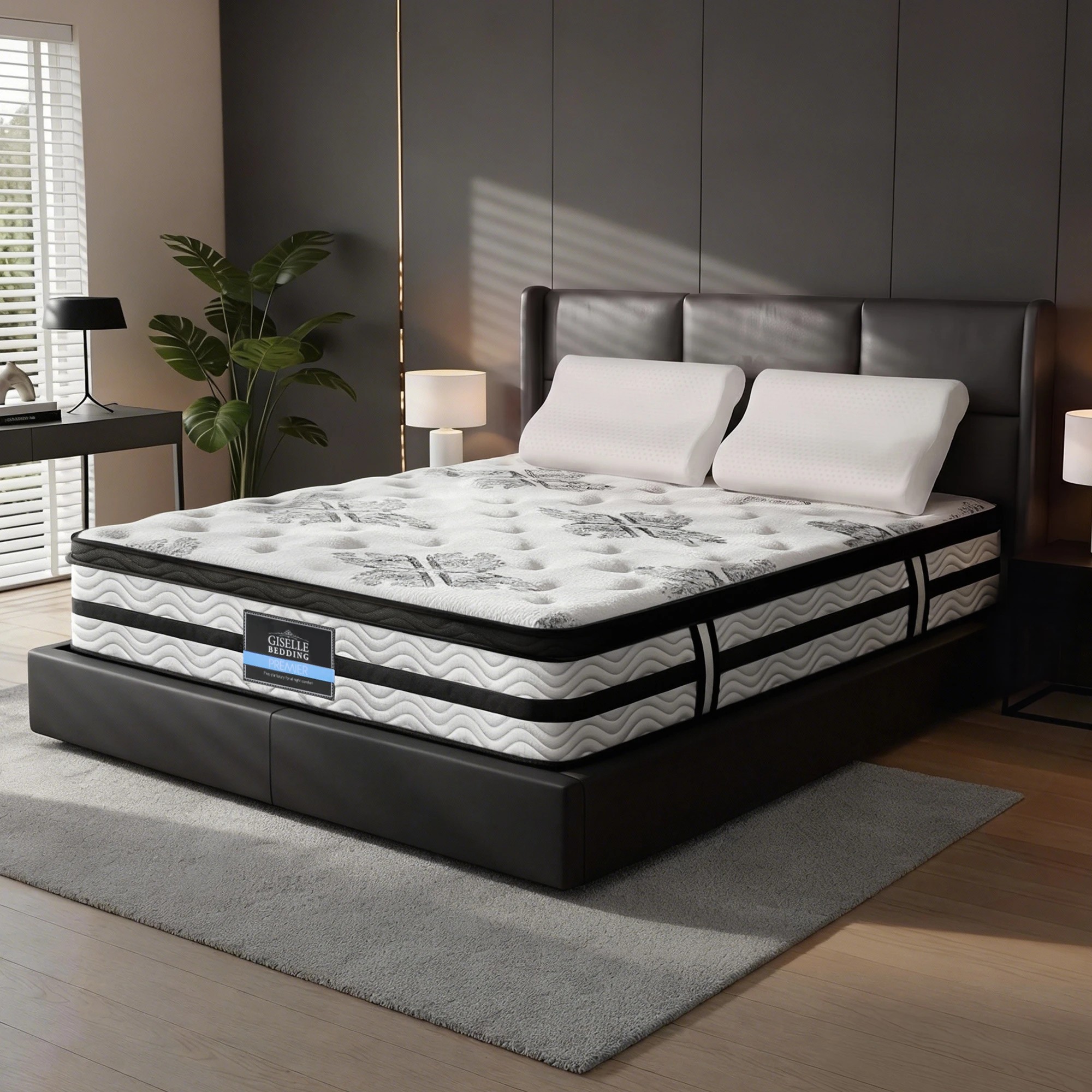 10 Giselle Bedding 34cm 5-Zone Euro Top Pocket Spring Mattress with 2 Latex Contour Pillows - Queen Bed - Multi, 10 of 10