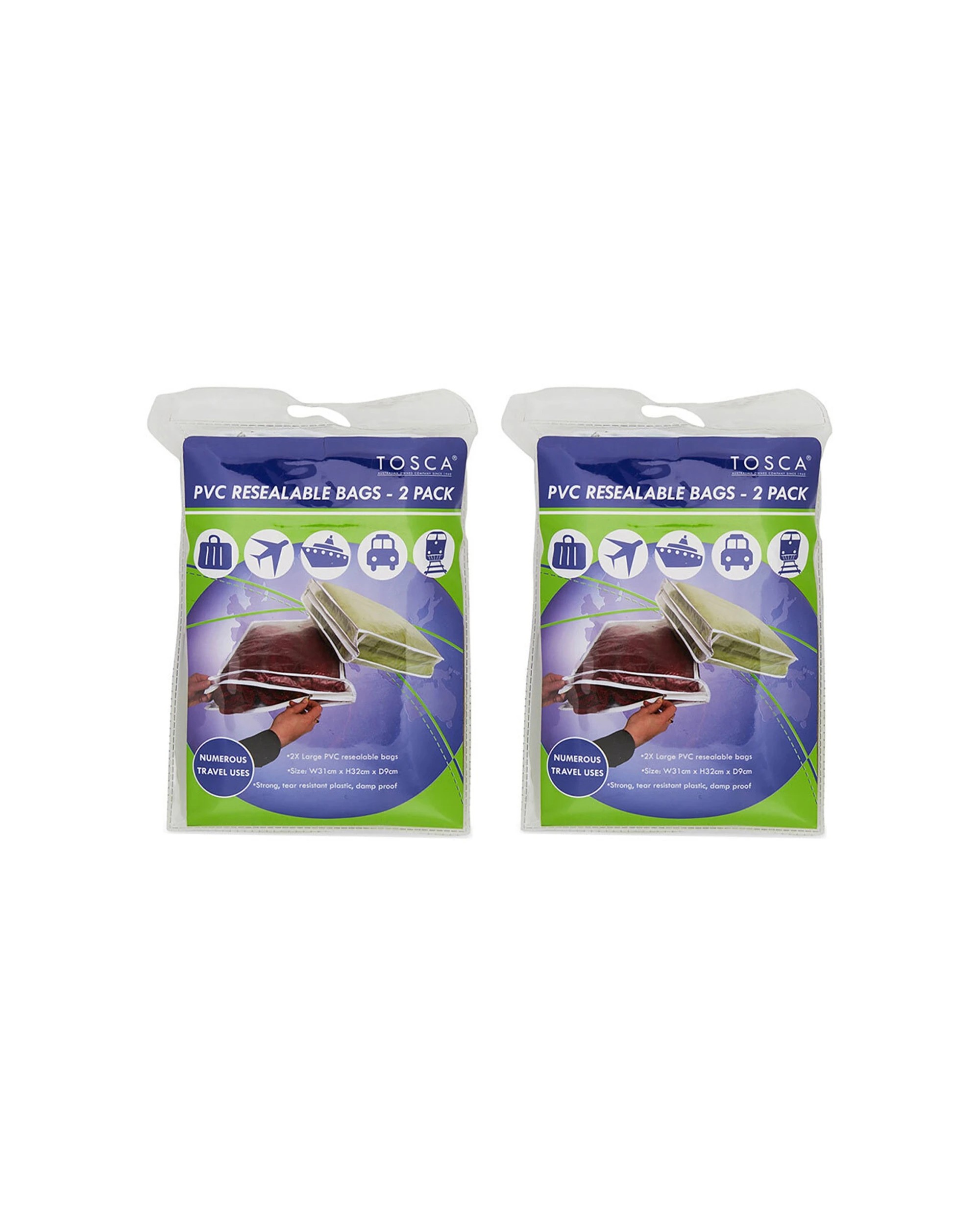 1 Tosca 2X 2Pc Pvc Resealable Travel Packing Cubes Bags - Clear, 1 of 2