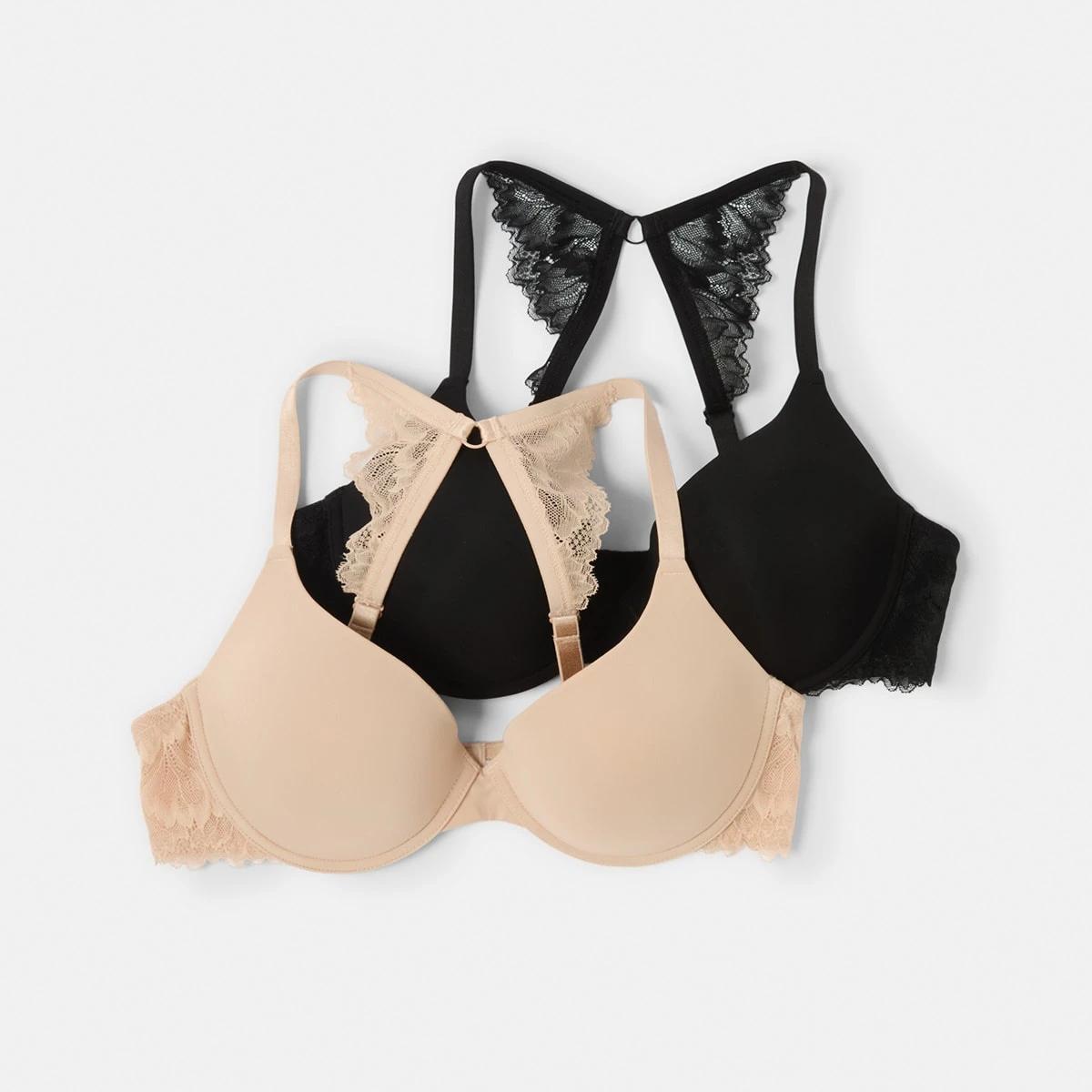 1 2 Pack Racer Back T-shirt Bras LIGHT FAWN, BLACK, 1 of 9