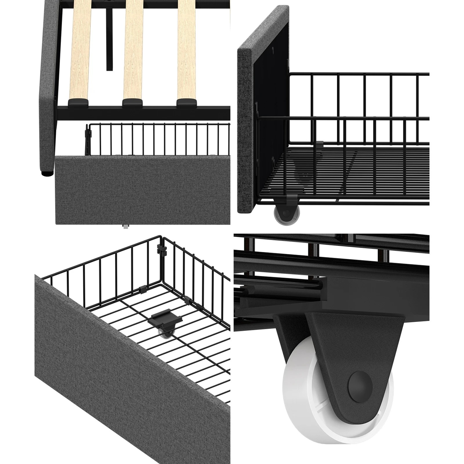 5 Oikiture 2x Trundle Drawers for Bed Frame with Wheels Metal - Grey - Grey, 5 of 9