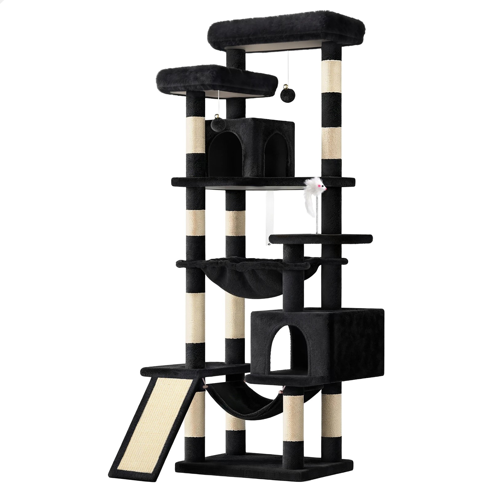 2 Beastie Cat Tree Scratching Post Tower 180cm Scratcher Condo - Black, 2 of 4