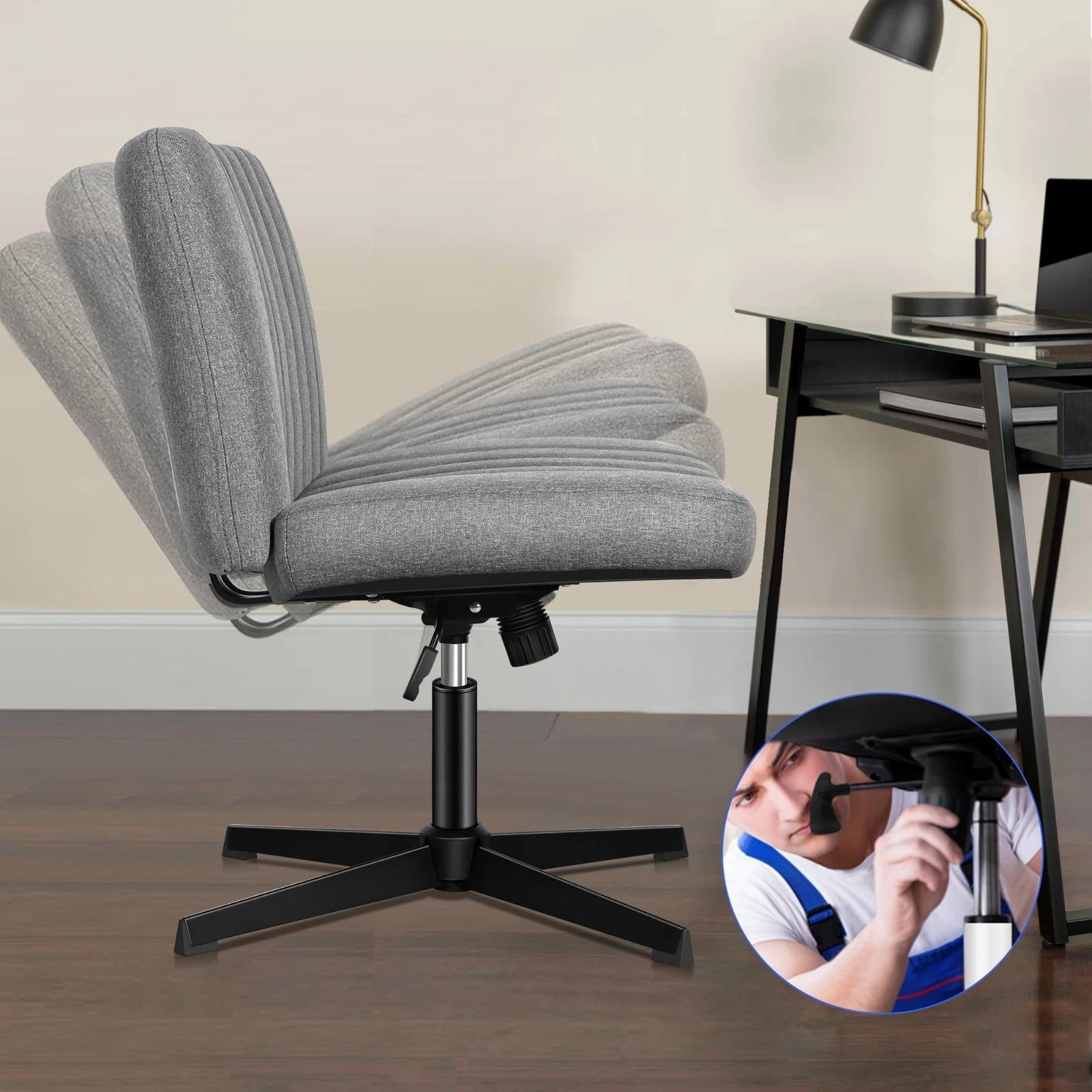 2 Alfordson Office Chair Computer Executive Seat Work Ottoman Fabric - Grey, 2 of 10