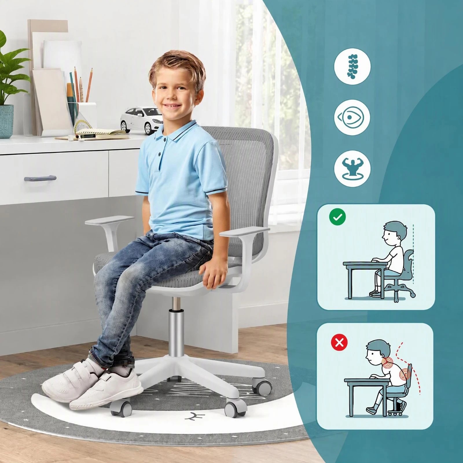 Costway Kids Desk Chair Swivel Mesh Computer Chair Study Chair w ...