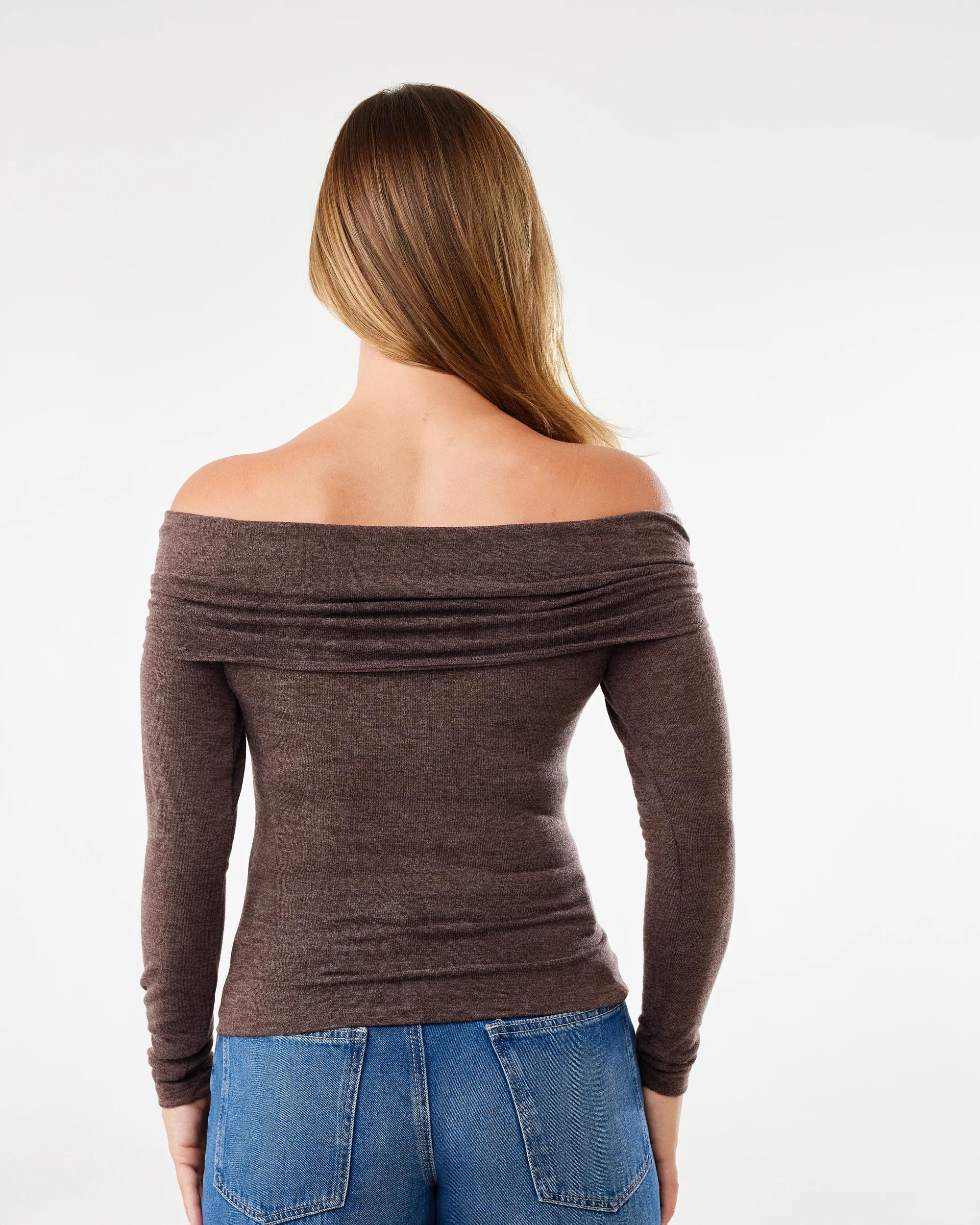3 Long Sleeve Off Shoulder Detail Top Taupe Mrl, 3 of 7
