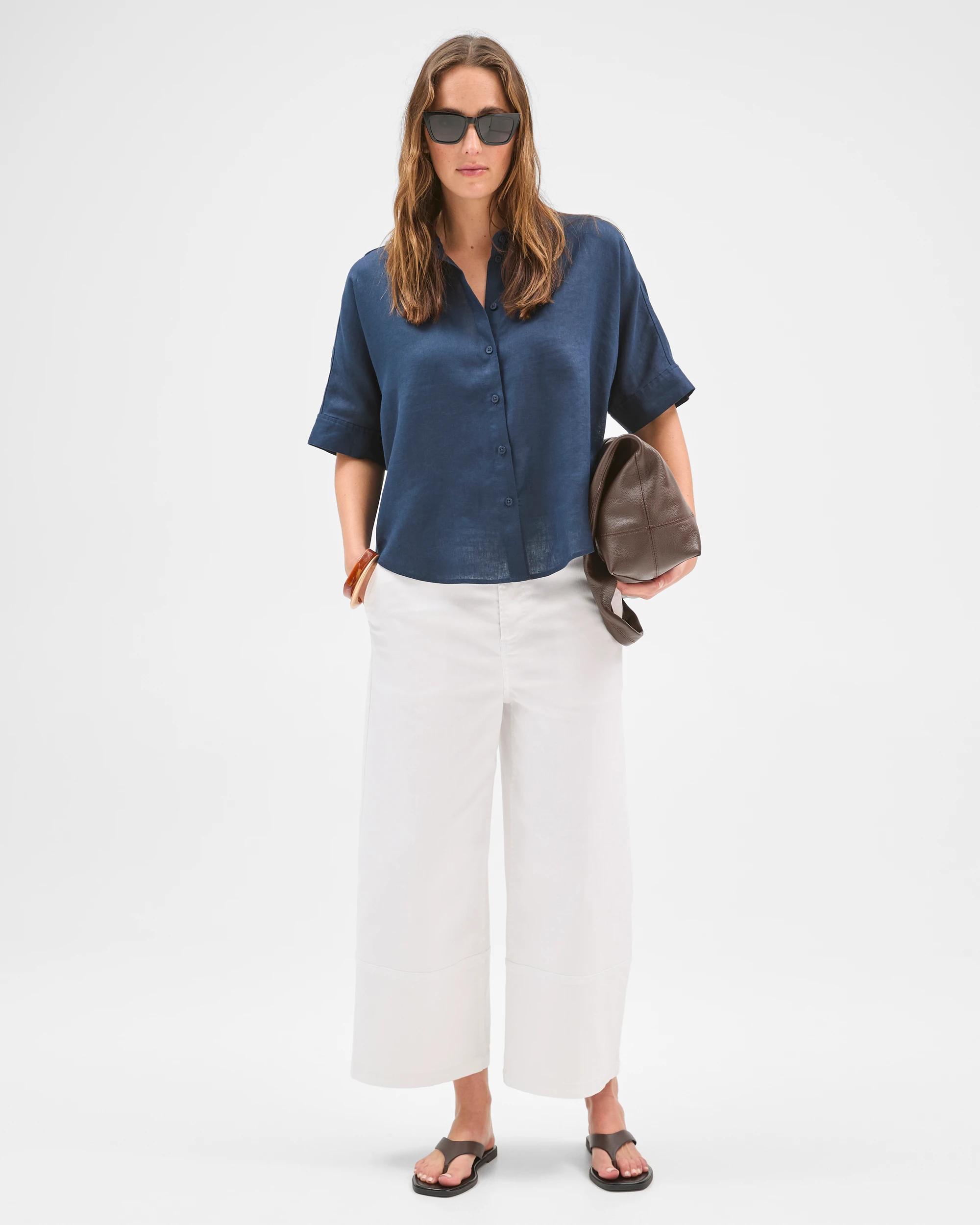2 Target Woman European Linen Short Sleeve Shirt NAVY BLAZER, 2 of 6