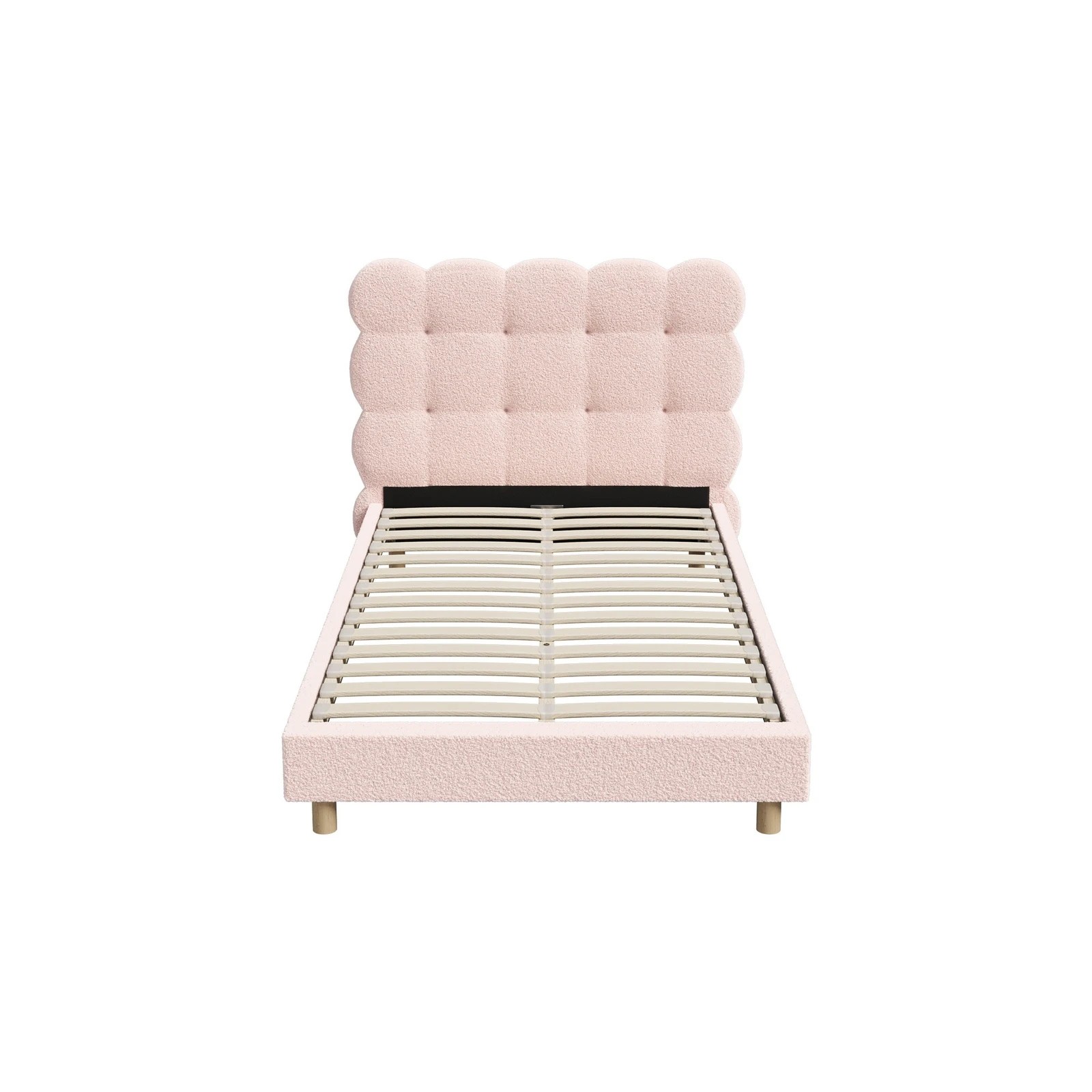 7 Oikiture King Single Bed Tufted Bedhead Boucle Bed Frame
 - Pink, 7 of 10