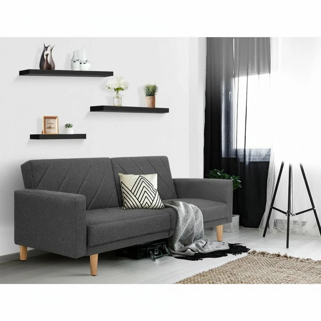 7 Artiss Floating Wall Shelf Set Of 3 Display Storage Space Saving Modern Decor Easy Install Sturdy Wall Mounted - Black, 7 of 10