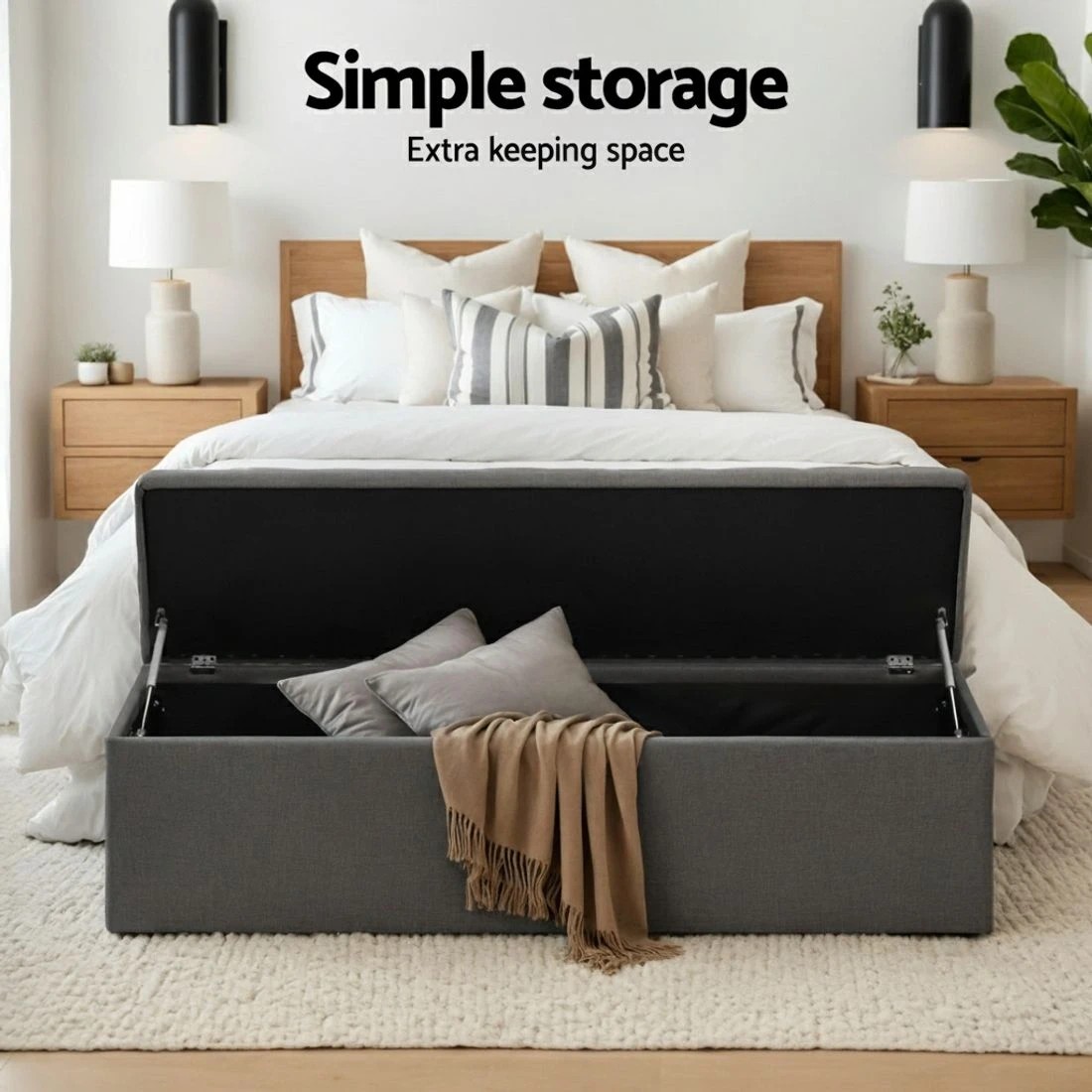 4 Artiss Storage Ottoman Blanket Box 140cm Linen Dark - Grey, 4 of 5