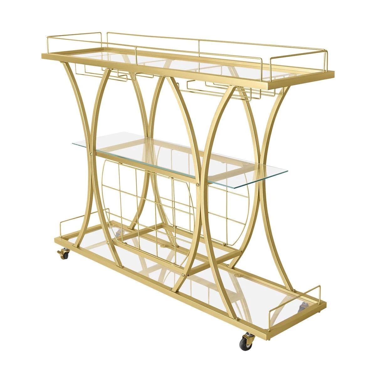 6 Ausway Bar Cart Wine Rack Drinks Trolley Glass Holder - Gold, 6 of 7