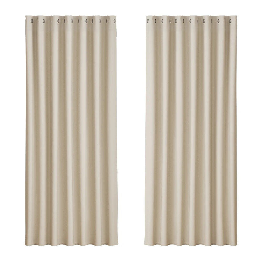 1 Artiss 2X Blockout Curtains Eyelet 240x230cm - Beige - Beige, 1 of 6