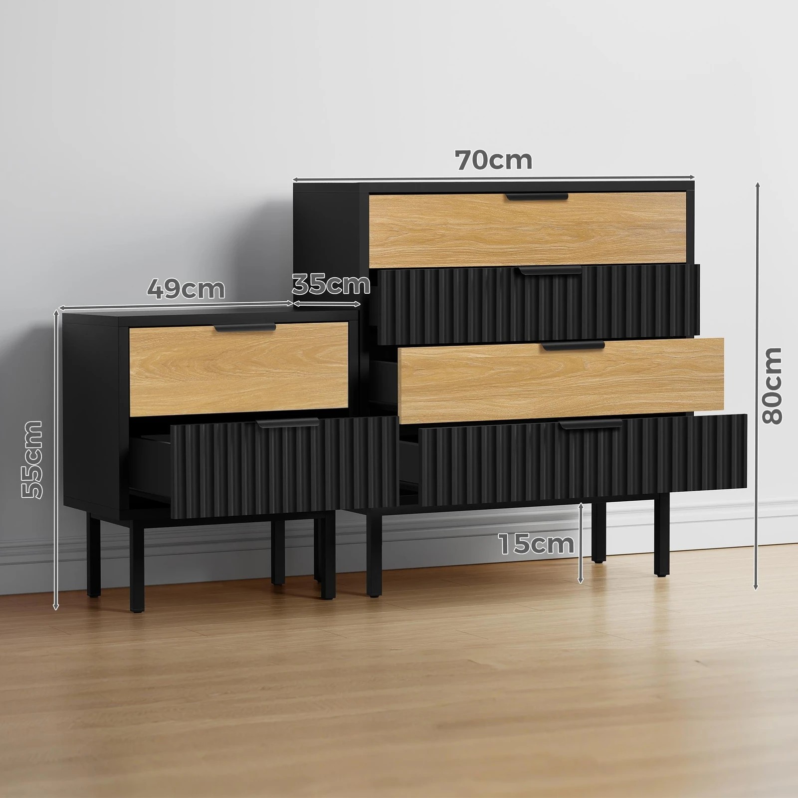 8 Alfordson 4 Chest of Drawers Bedside Table Storage Cabinet Set Dresser - Black, 8 of 10