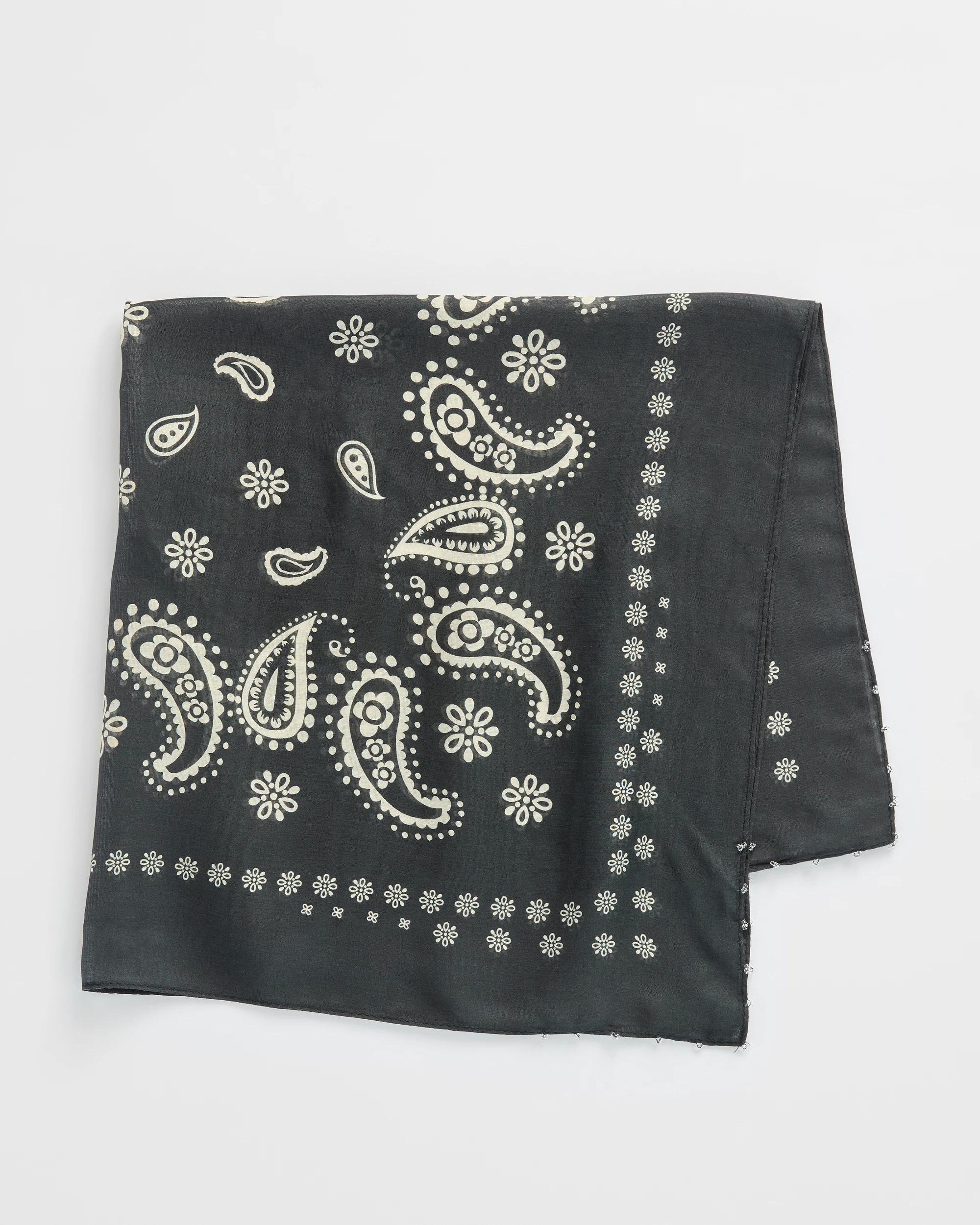 1 Target Bead Trim Paisley Print Square Scarf BLACK, 1 of 2