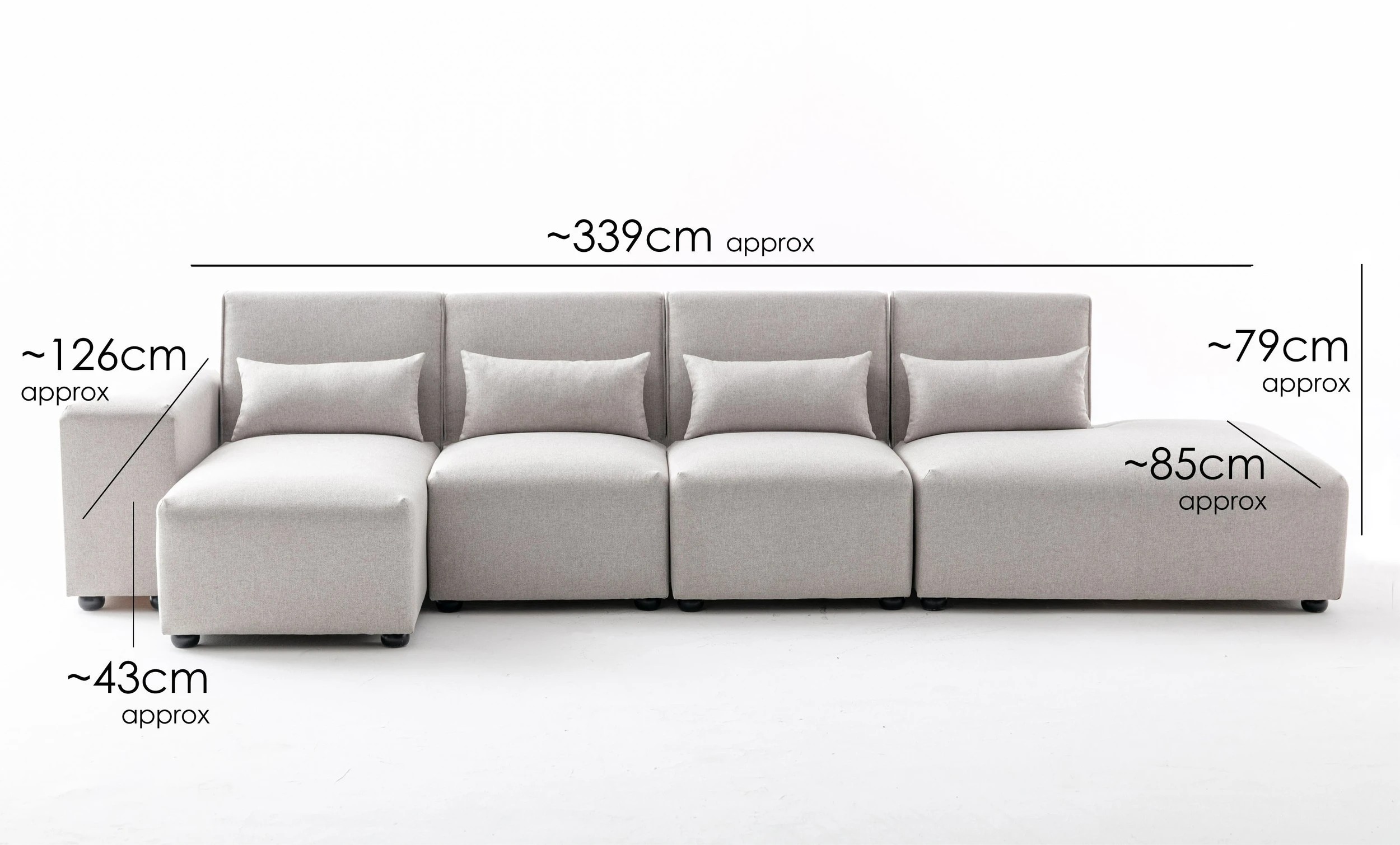 3 Foret 5 Seater Sofa Modular Corner Lounge Couch Fabric Right Chaise Beige, 3 of 9