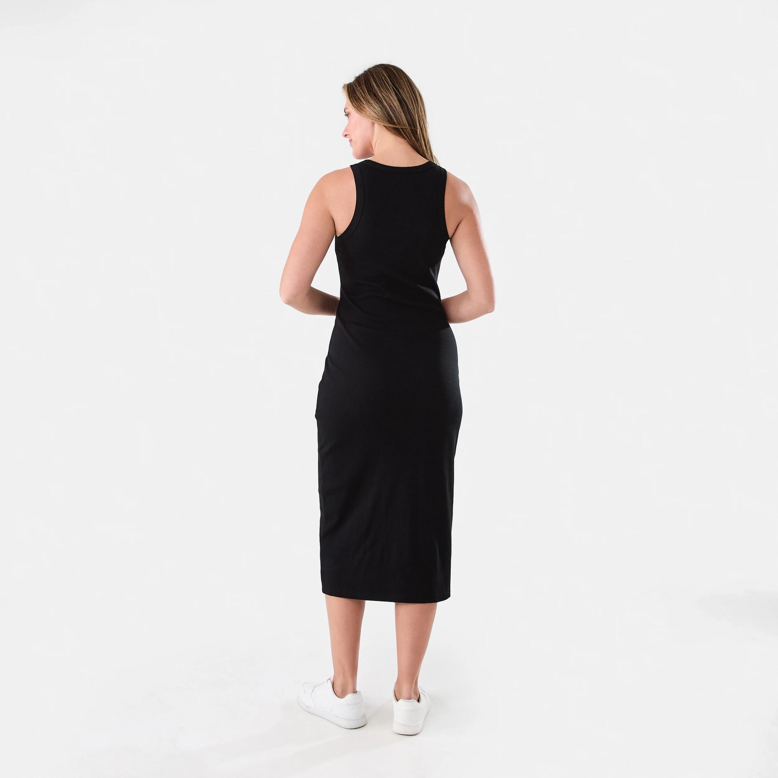 3 Sleeveless Padded Rib Midi Dress Black, 3 of 5