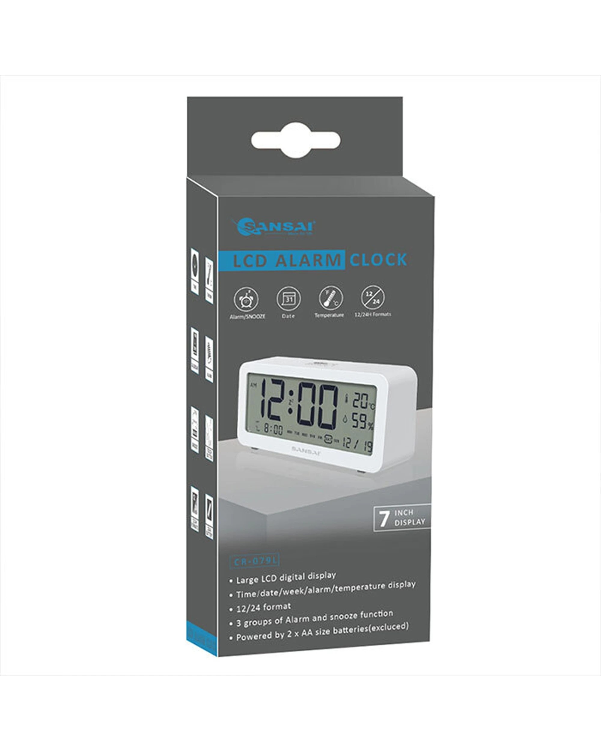 5 Sansai LED LCD Digital 12/24h Alarm Snooze Clock Date Temperature 7 Inch - White, 5 of 5