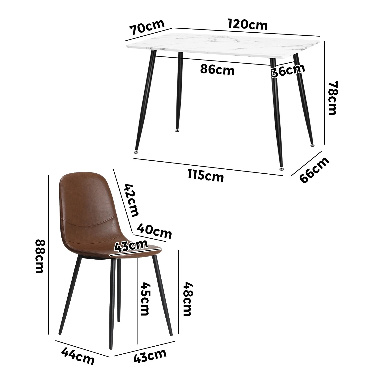 2 Oikiture 120cm Rectangle Dining Table with 6PCS Dining Chairs PU - Brown, 2 of 9