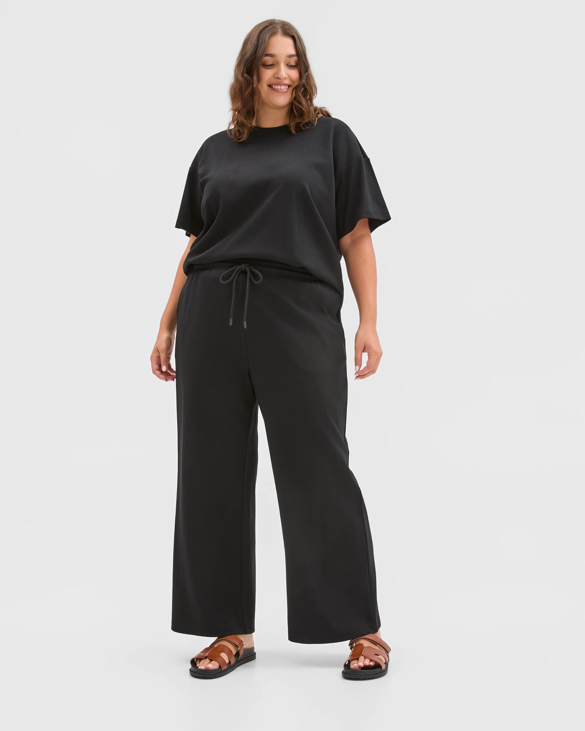 1 Target Curve Plus Size Australian Cotton Blend Wide Leg Interlock Pants BLACK, 1 of 6