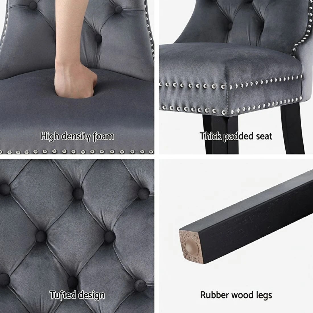 5 1 Set of 2 Artiss Dining Chairs  Velvet - Grey, 5 of 5