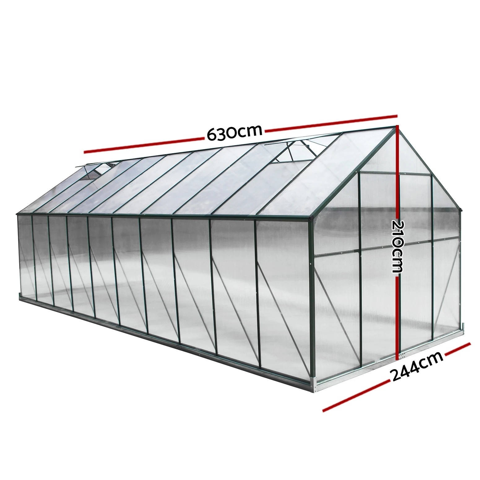 2 Green Fingers Greenhouse Aluminium Polycarbonate Green House Garden Shed - Green, 2 of 5