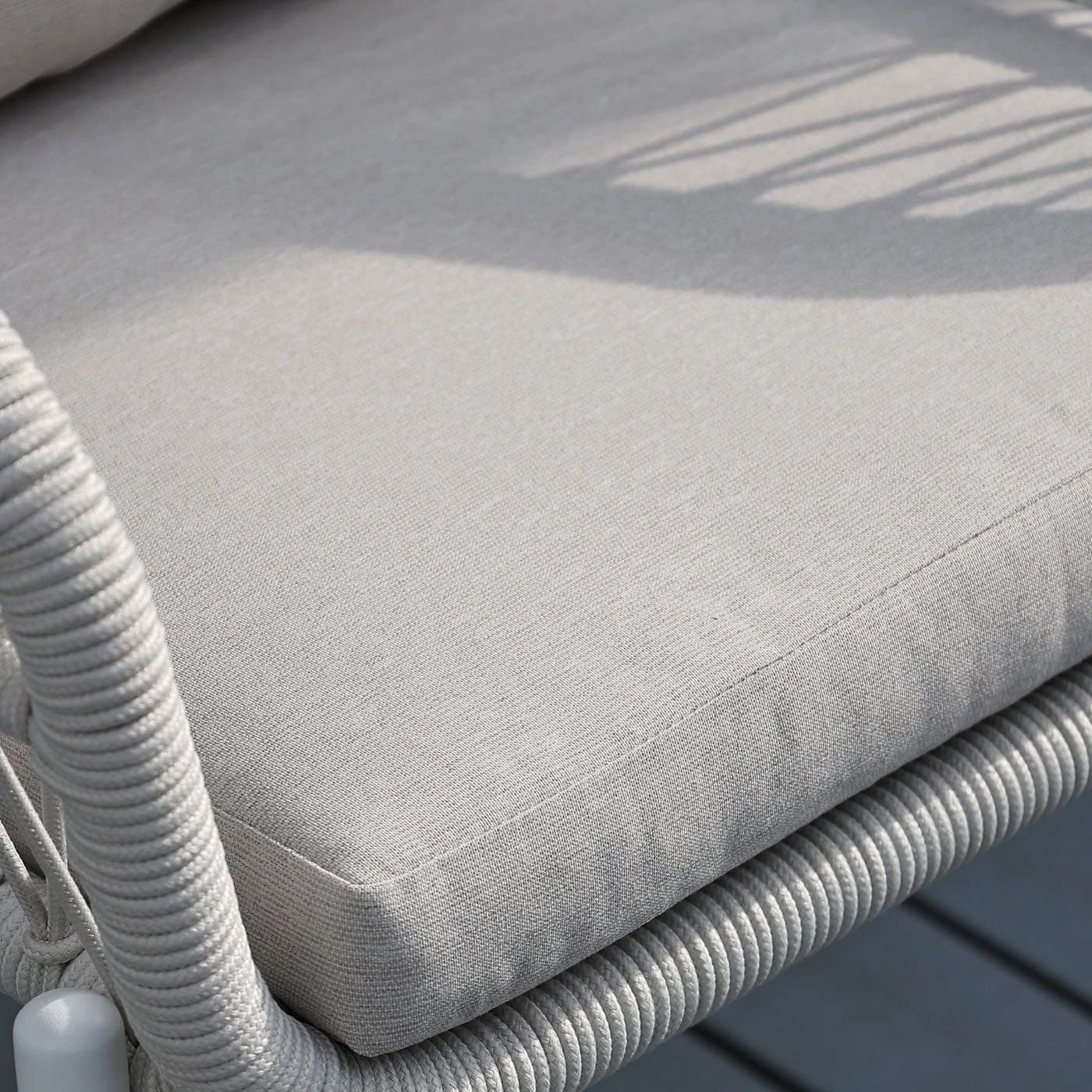 10 Moda Living Bali White Aluminium Outdoor Dining Chairs with Arms - Beige Rope and Cushion (Set of 4) - White, 10 of 10
